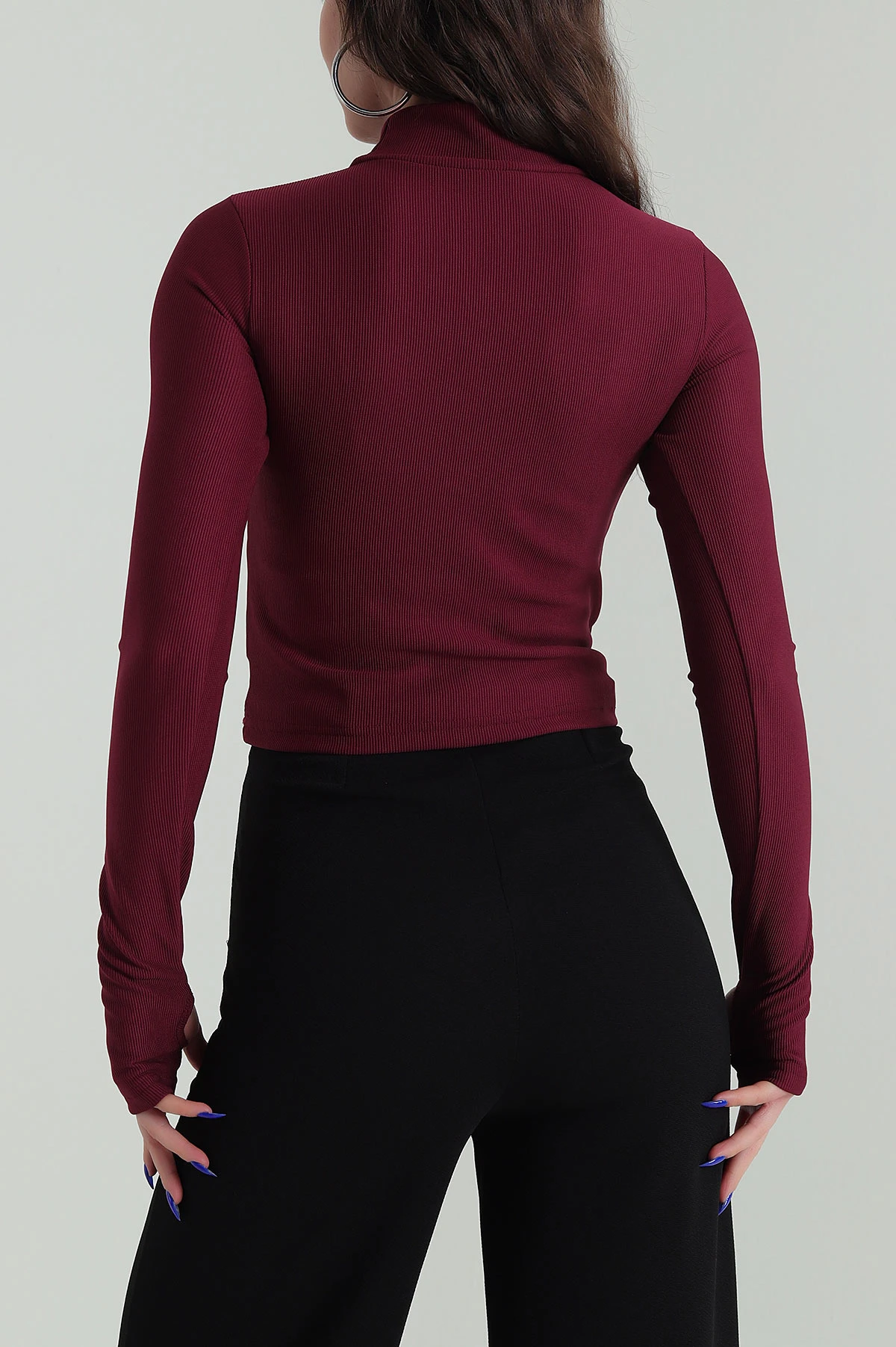 Bordo Dik Yaka Ottoman Kadın Bluz 424656