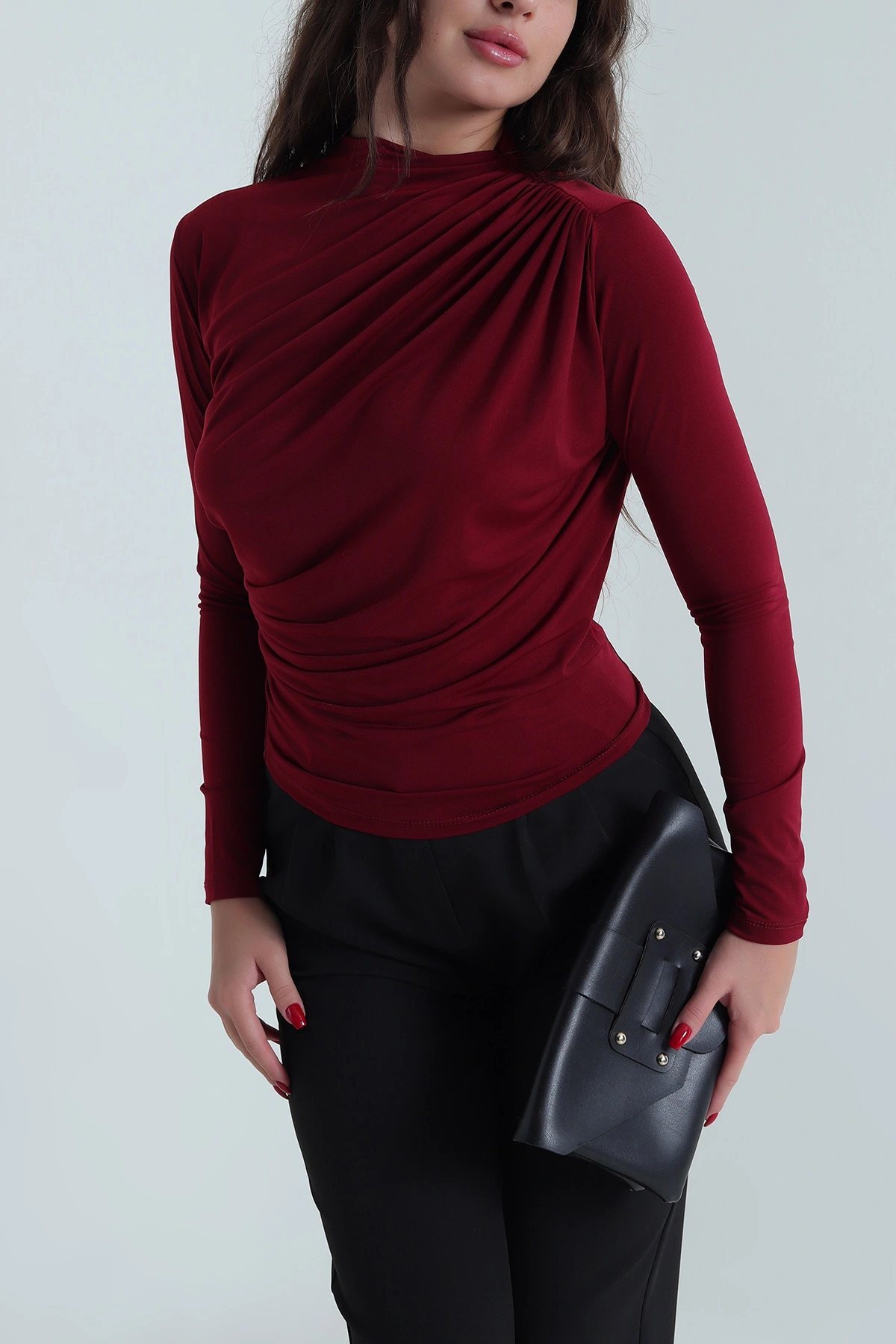 Bordo Drapeli Sandy Kadın Bluz 487715