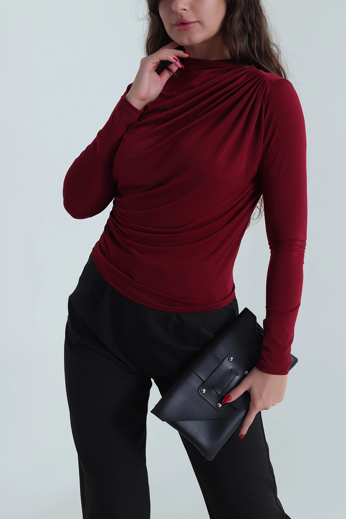 Bordo Drapeli Sandy Kadın Bluz 487715