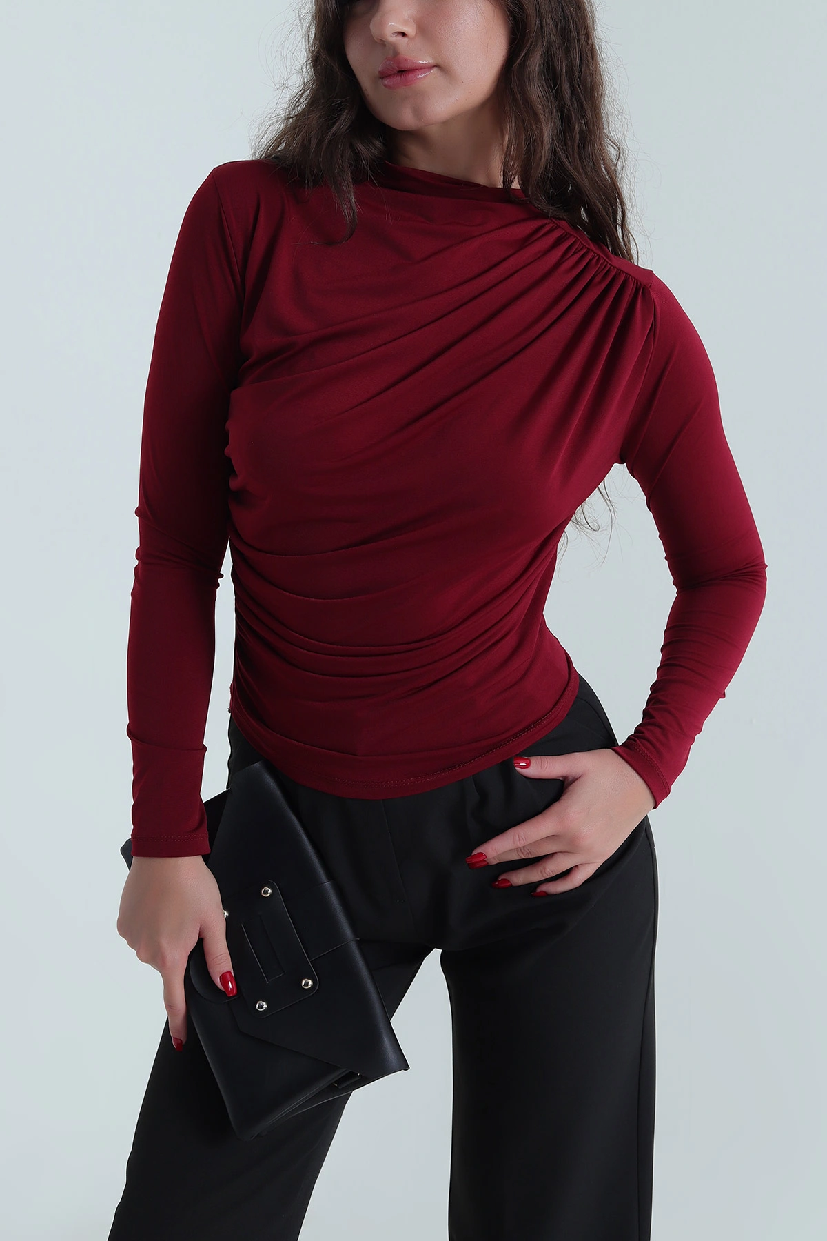 Bordo Drapeli Sandy Kadın Bluz 487715