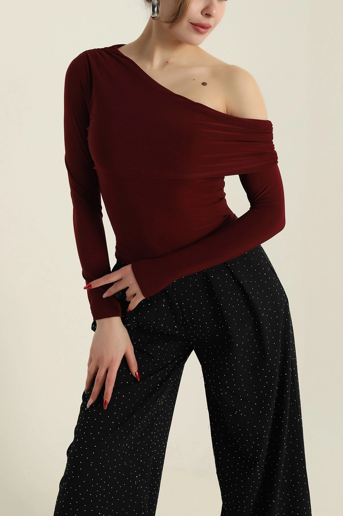 Bordo Drapeli Sendy Kadın Bluz 425997