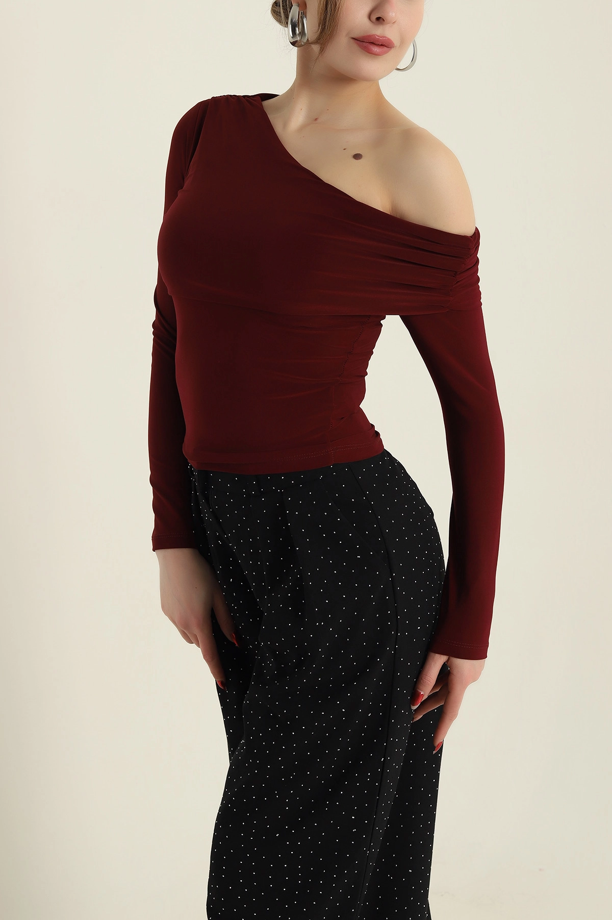 Bordo Drapeli Sendy Kadın Bluz 425997
