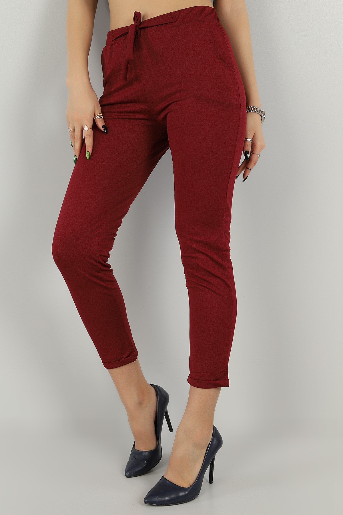 Bordo Duble Paça Bağlamalı Pantolon 147710