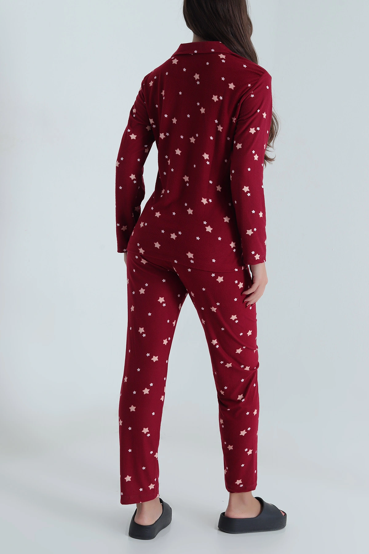 Bordo Düğmeli Süet Kadın Pijama Takımı 490737