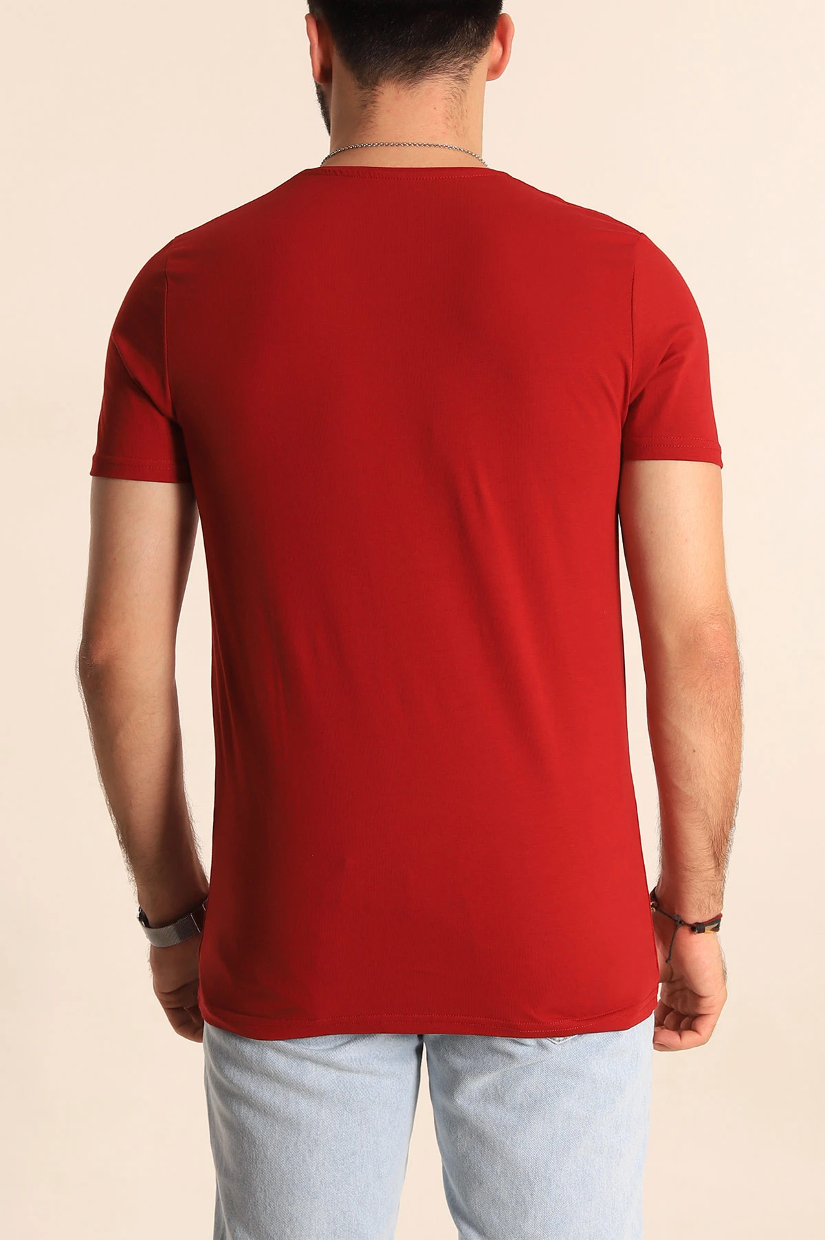 Bordo Düz Kesim Basic Erkek Tişört 190356