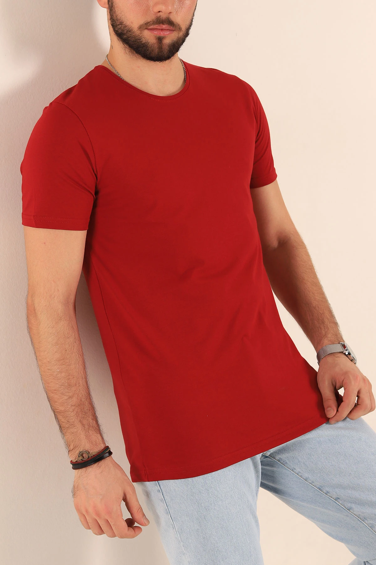 Bordo Düz Kesim Basic Erkek Tişört 190356