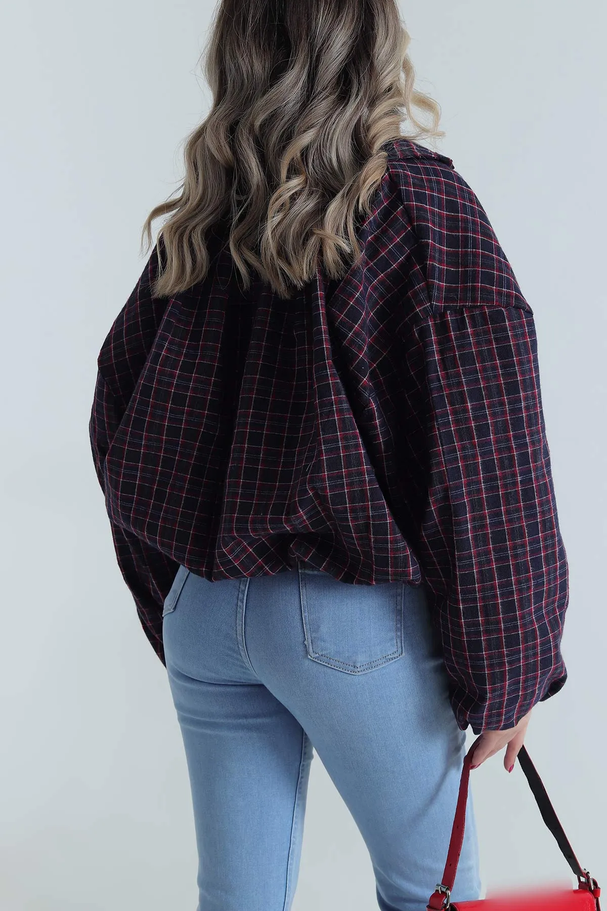 Bordo Ekose Bomber Kadın Mevsimlik Mont 493469
