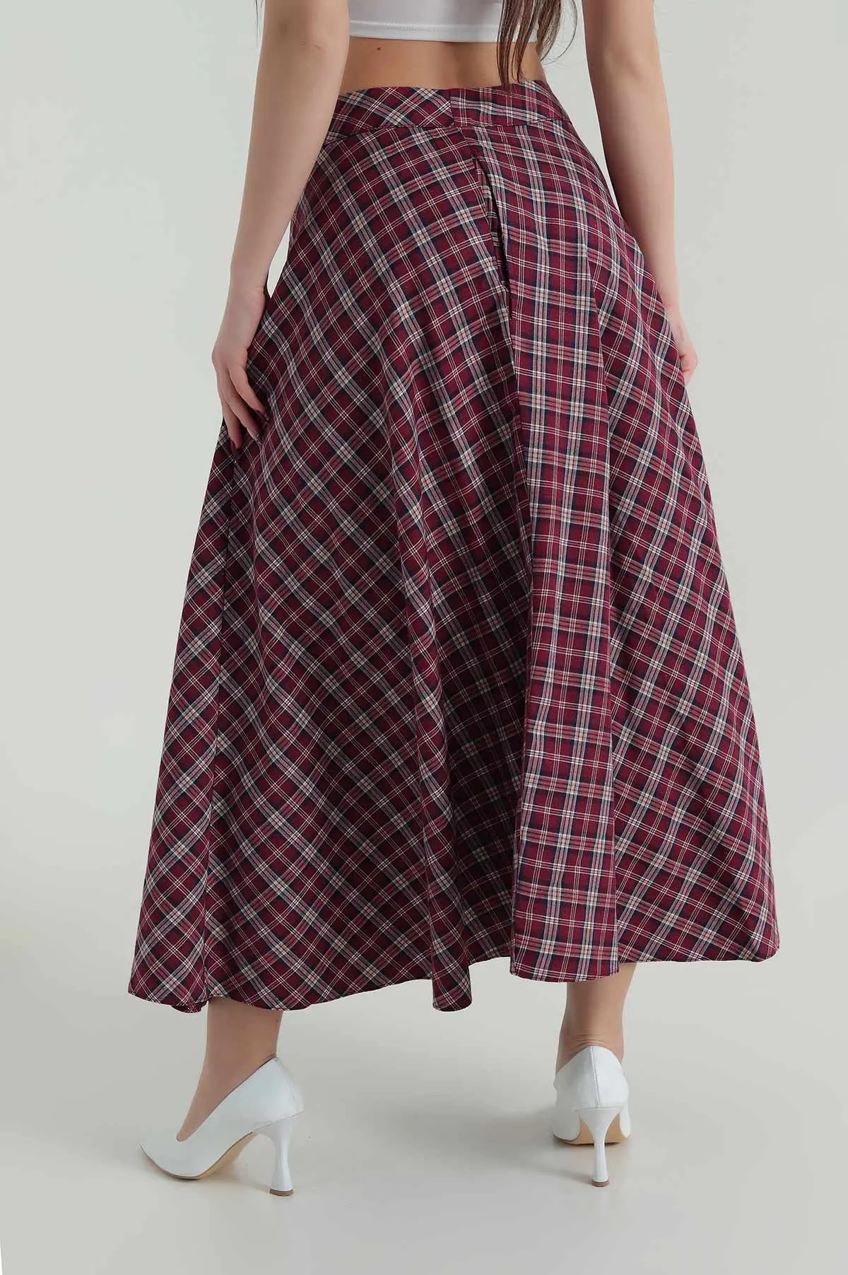 Bordo Ekose Desen Cepli Kadın Etek 422518