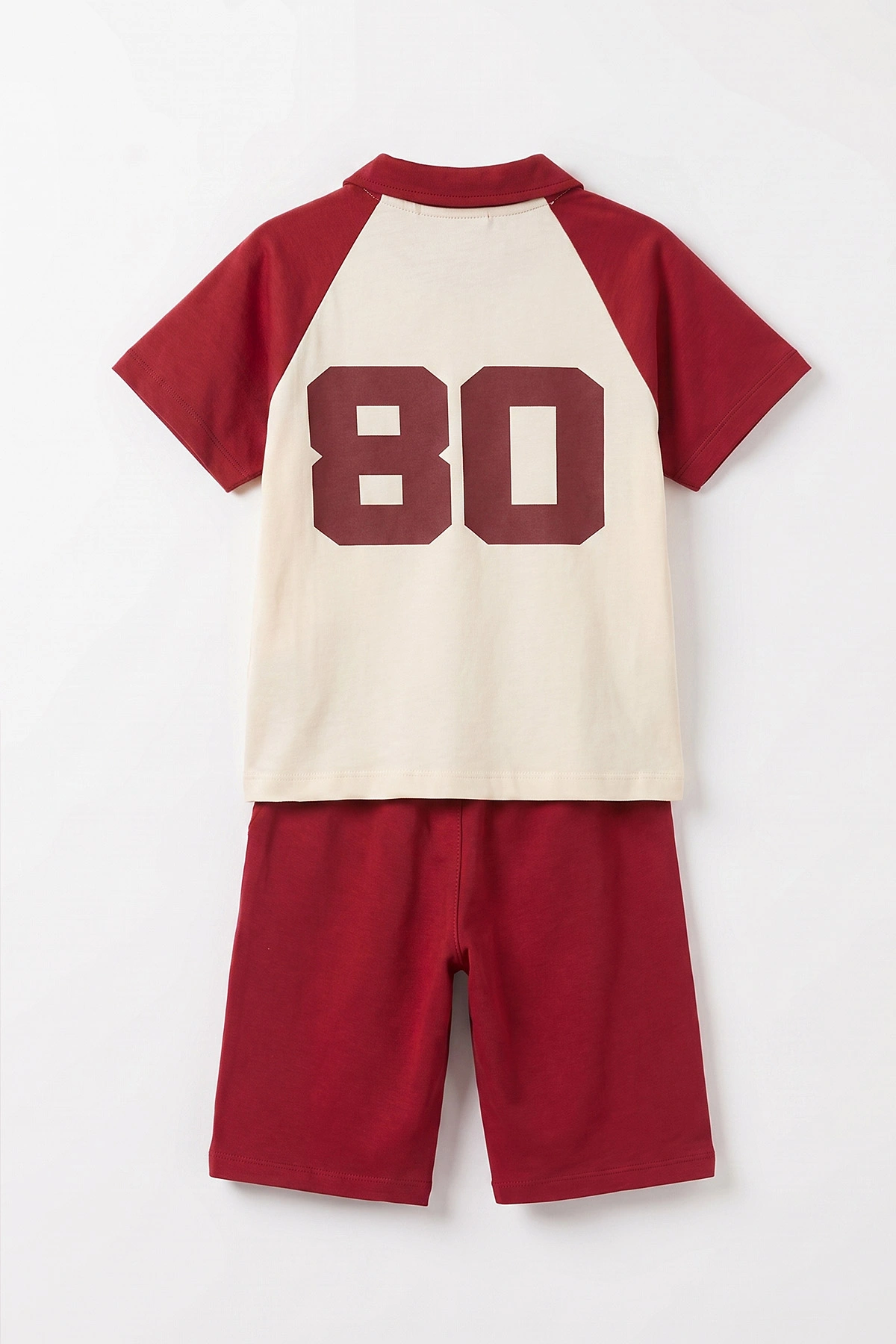 Bordo Ekru (7-12 Yaş) 1975 Baskılı Gömlek Yakalı Erkek Çocuk Yazlık Takım 469691