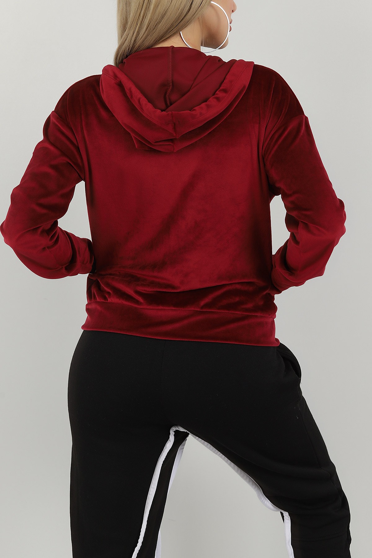 Bordo Fermuarlı Kadife Sweat 147274
