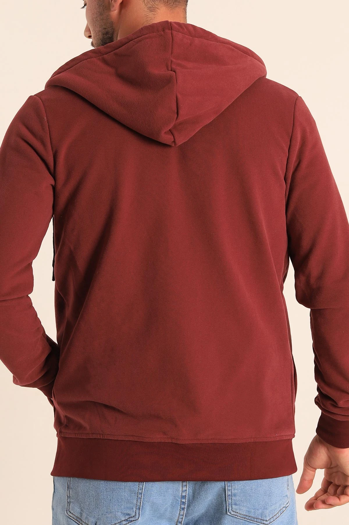 Bordo Fermuarlı Kapüşonlu Erkek Sweatshirt 236547
