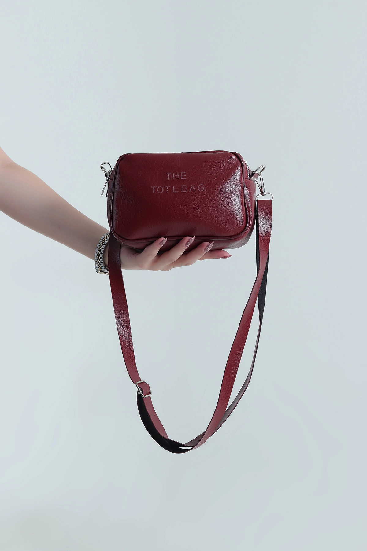 Bordo Fermuarlı Yazı Detaylı Kadnı Omuz Çantası 478824