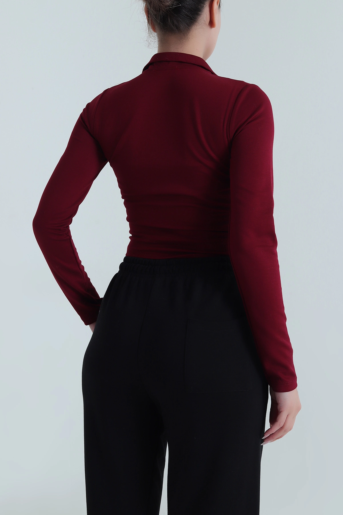Bordo Fermuarlı Yeni Sezon Kadın Bluz 487740