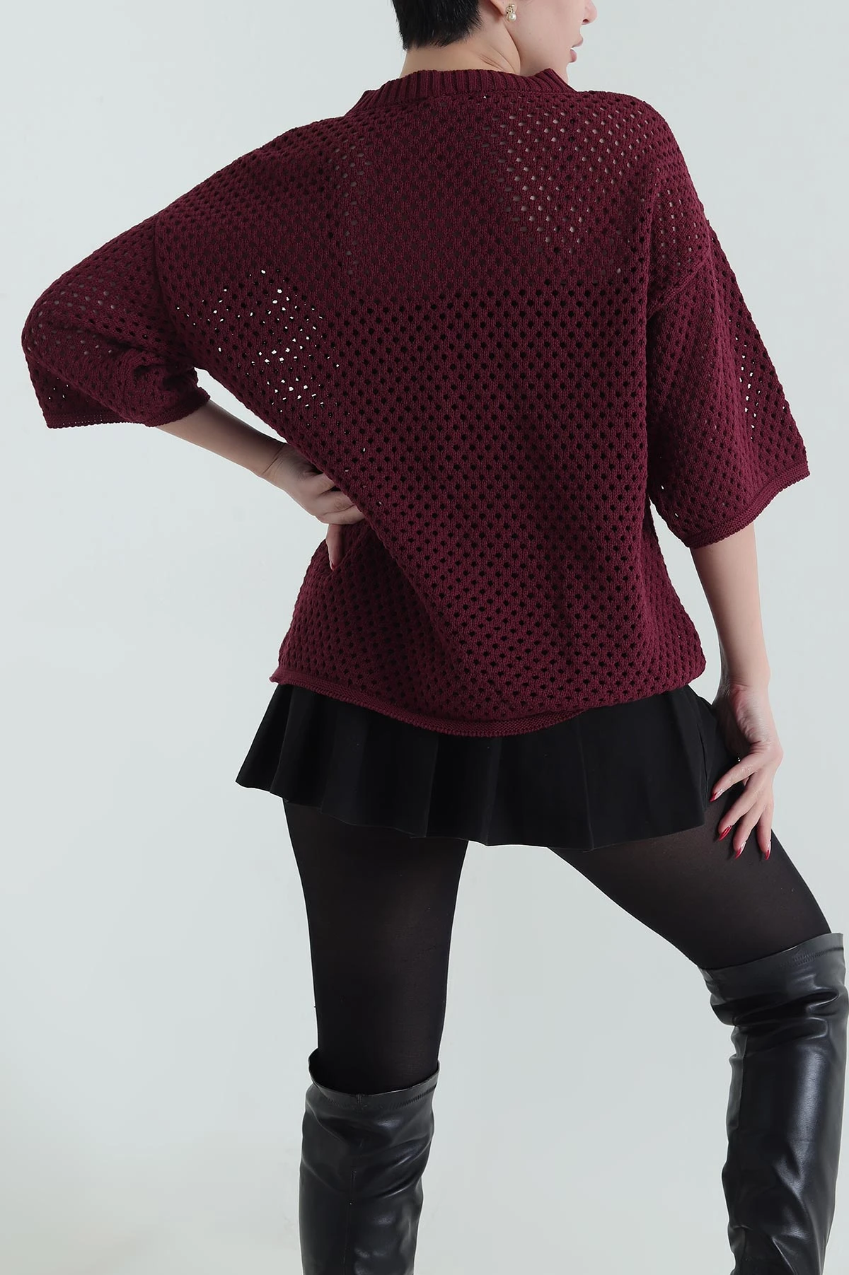 Bordo File Örgü Kadın Triko Bluz 434008