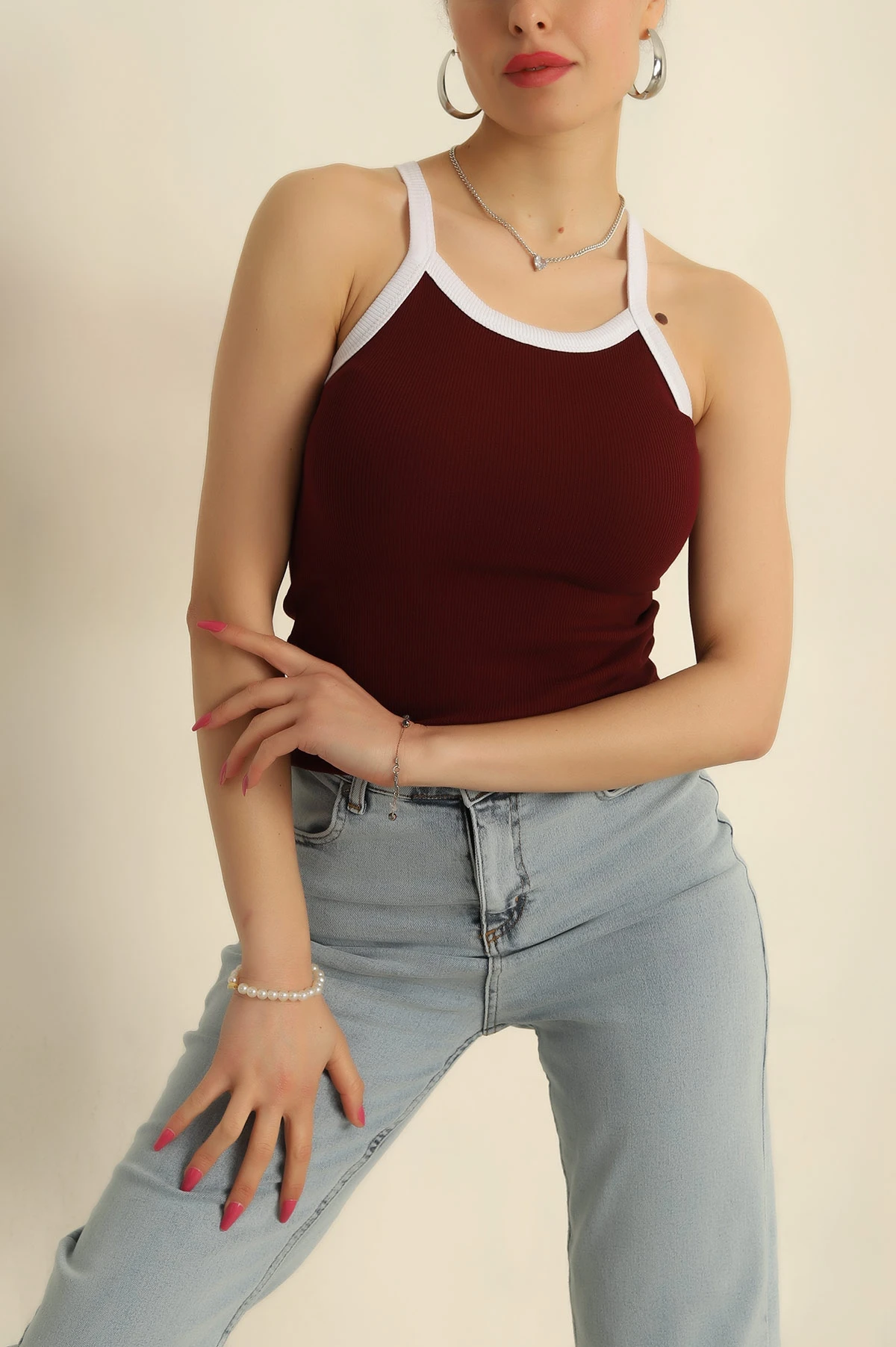 Bordo Fitilli Likralı Bluz 269947