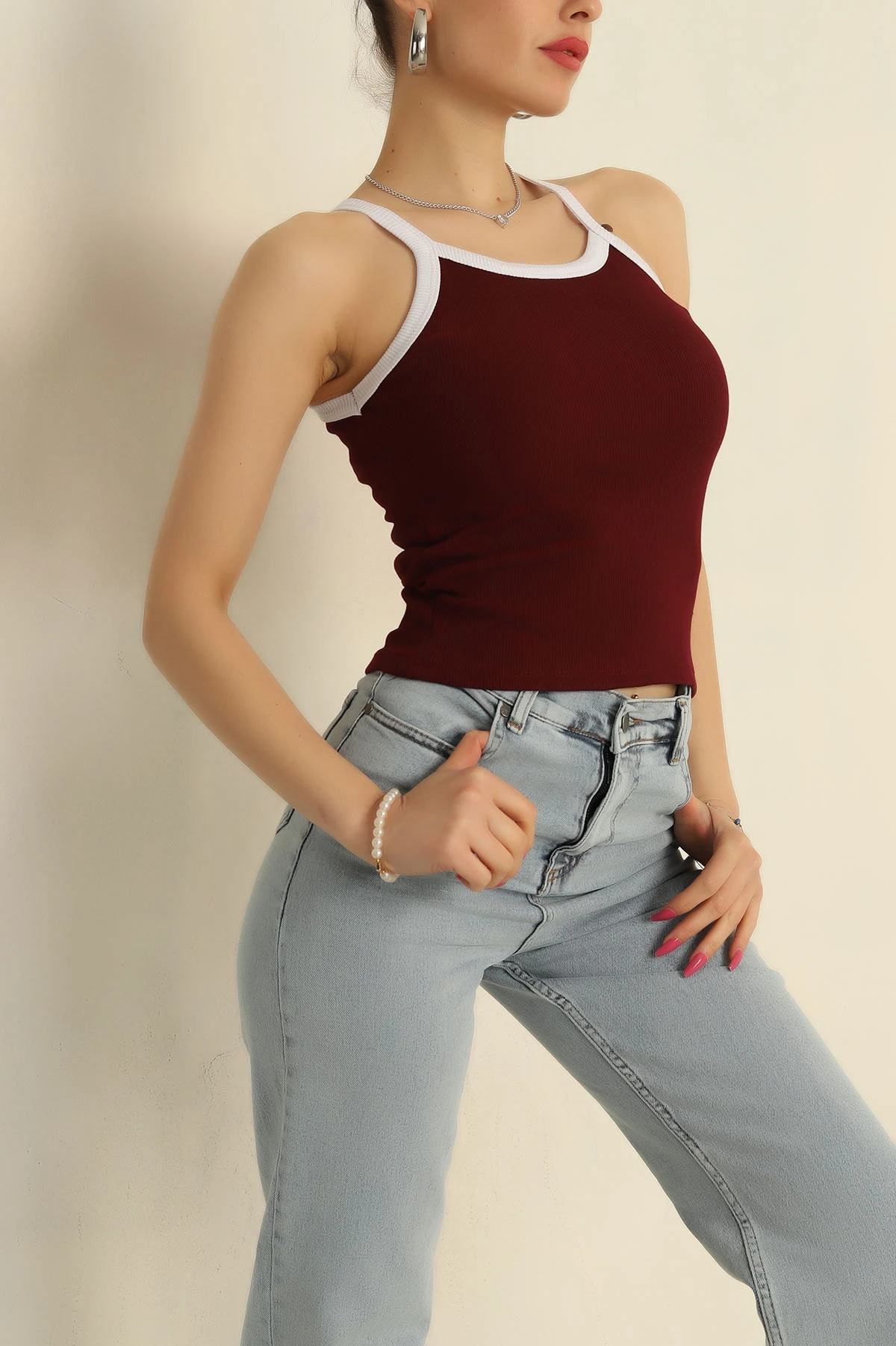 Bordo Fitilli Likralı Bluz 269947