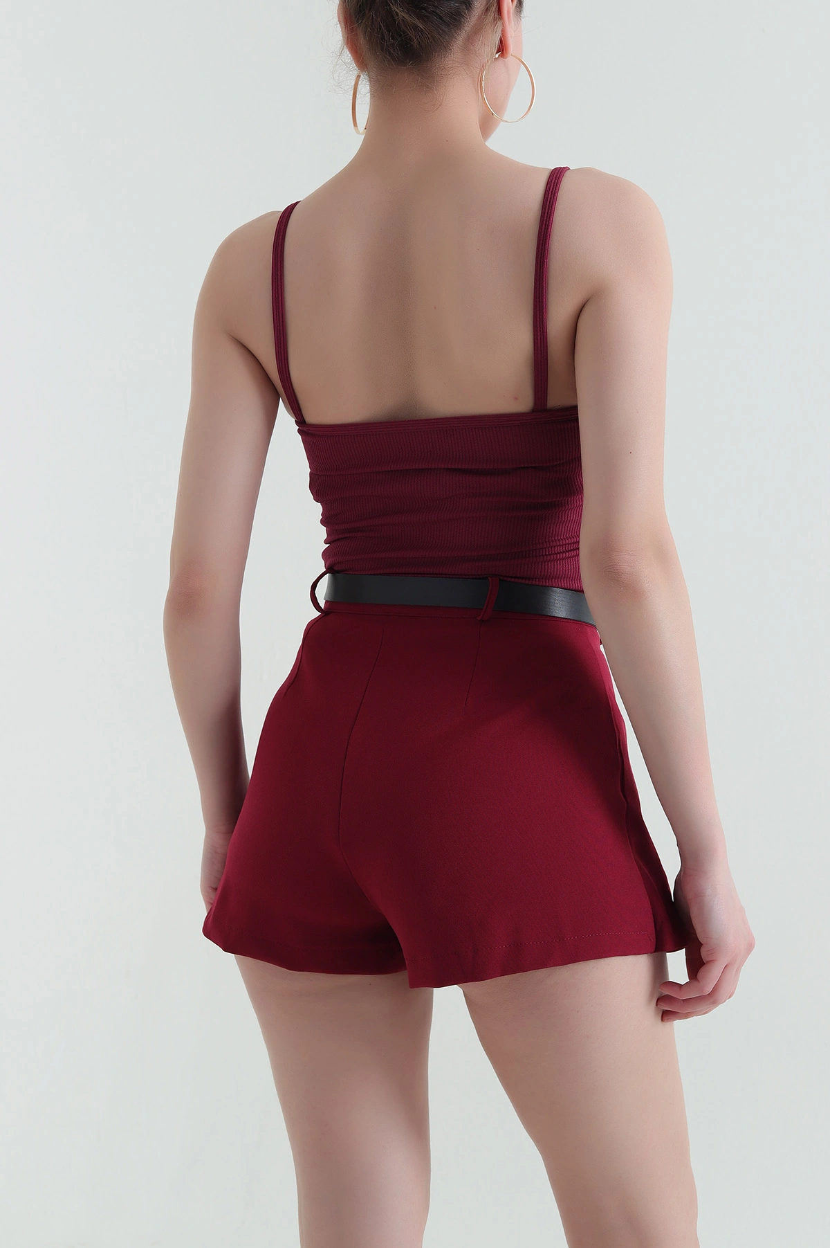 Bordo Fitilli Pedli İp Askılı Zıbın Bluz 431951