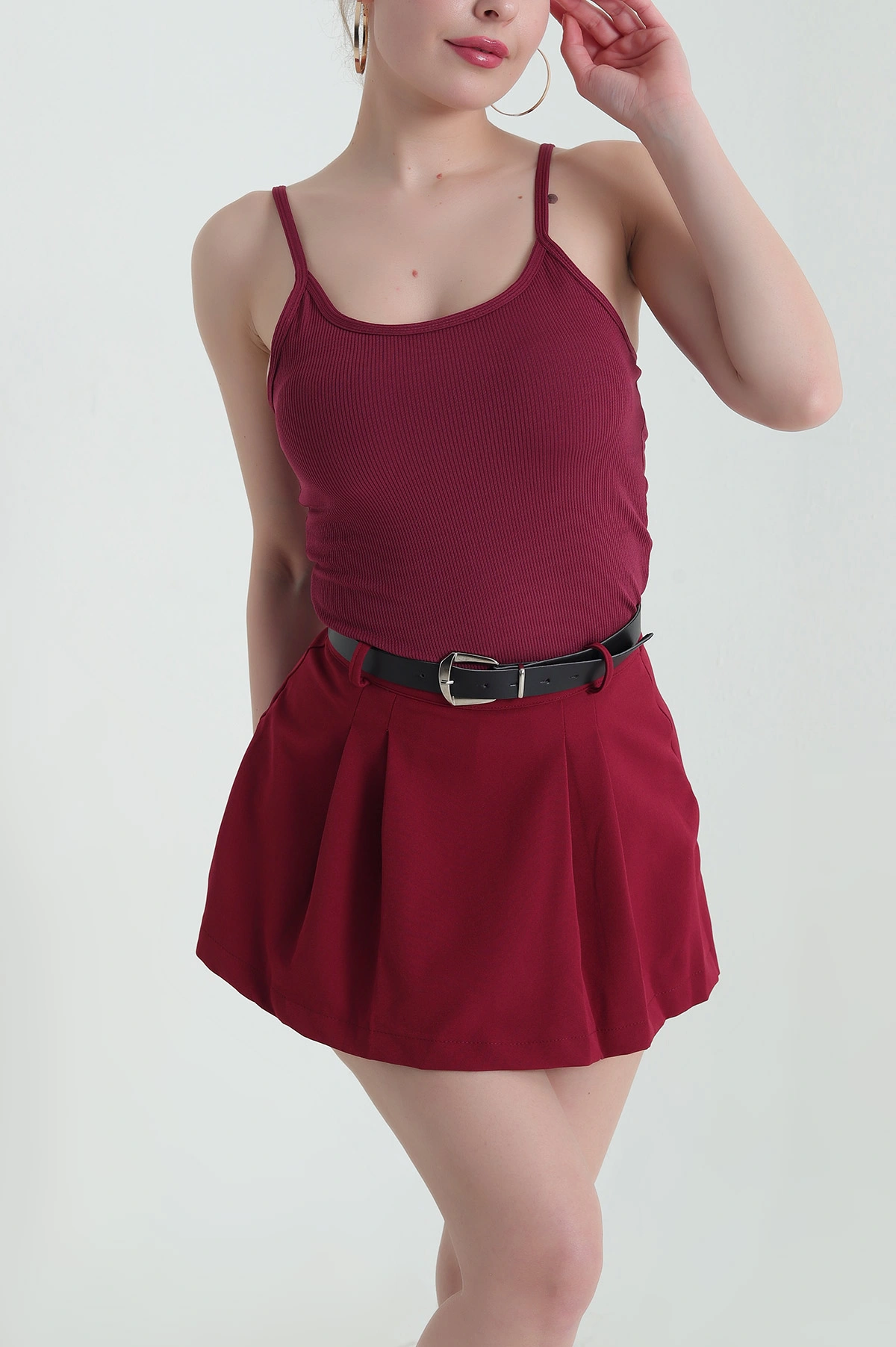 Bordo Fitilli Pedli İp Askılı Zıbın Bluz 431951