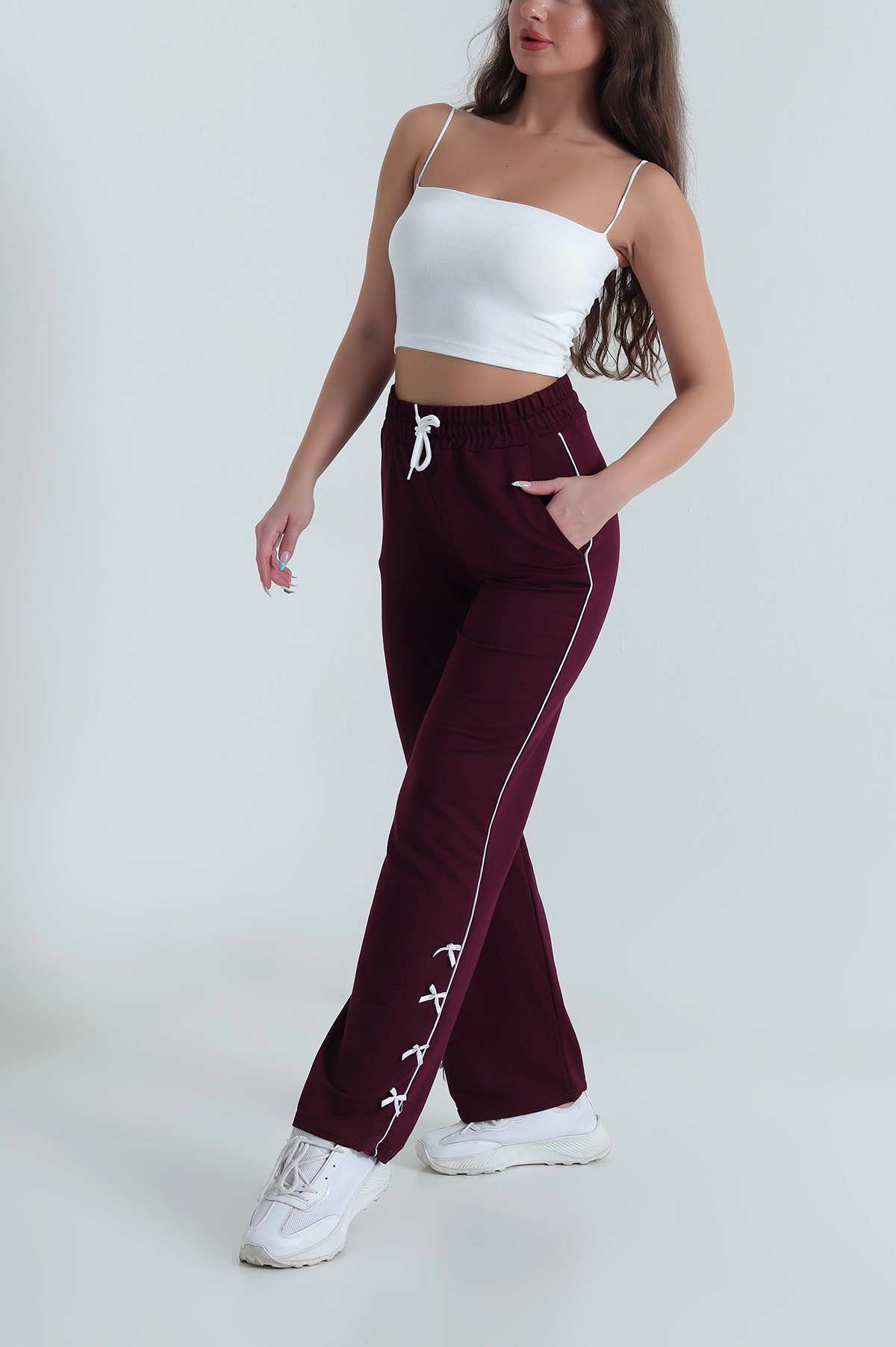Bordo Fiyonklu Kristal Kadın Eşofman Altı 482276