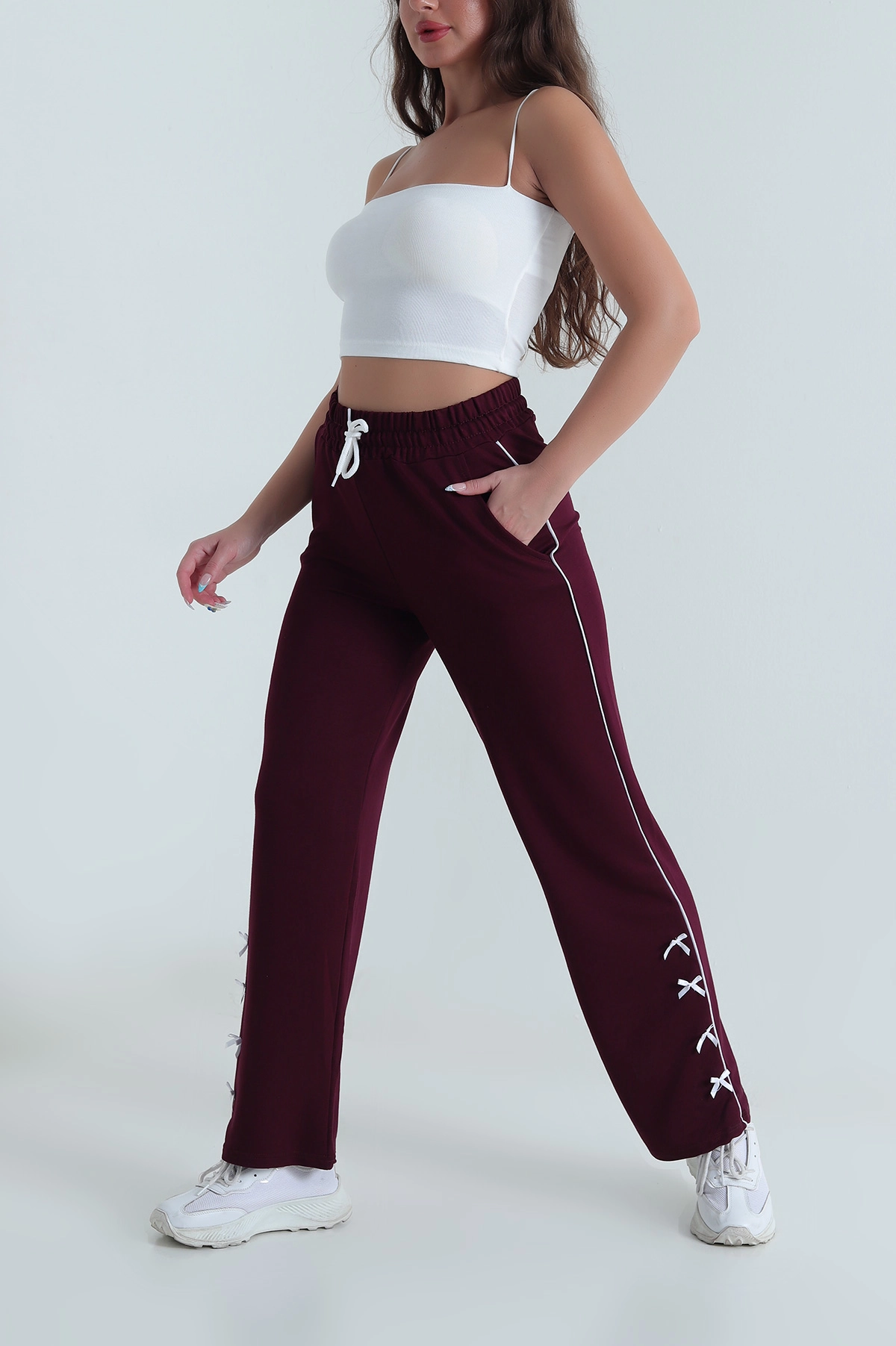 Bordo Fiyonklu Kristal Kadın Eşofman Altı 482276