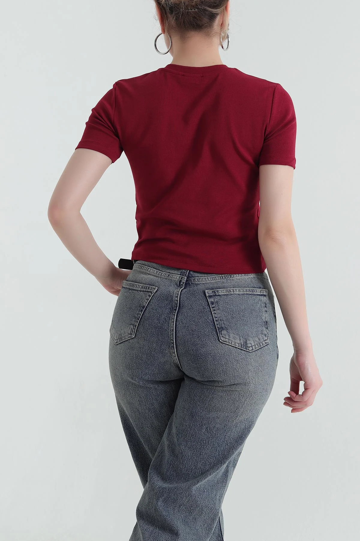 Bordo Fiyonklu Ribana Kadın Tişört 435306