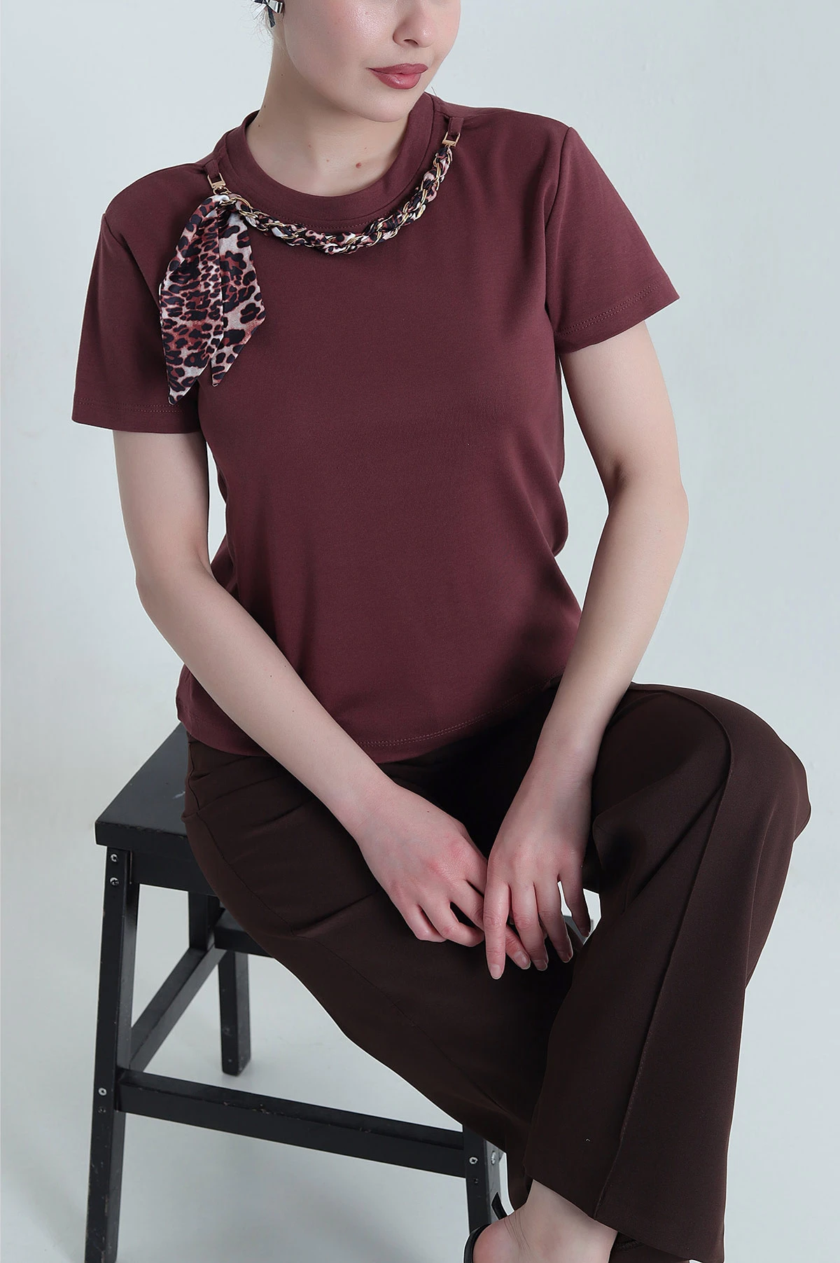 Bordo Fuarlı Tasarım Kadın Bluz 453158