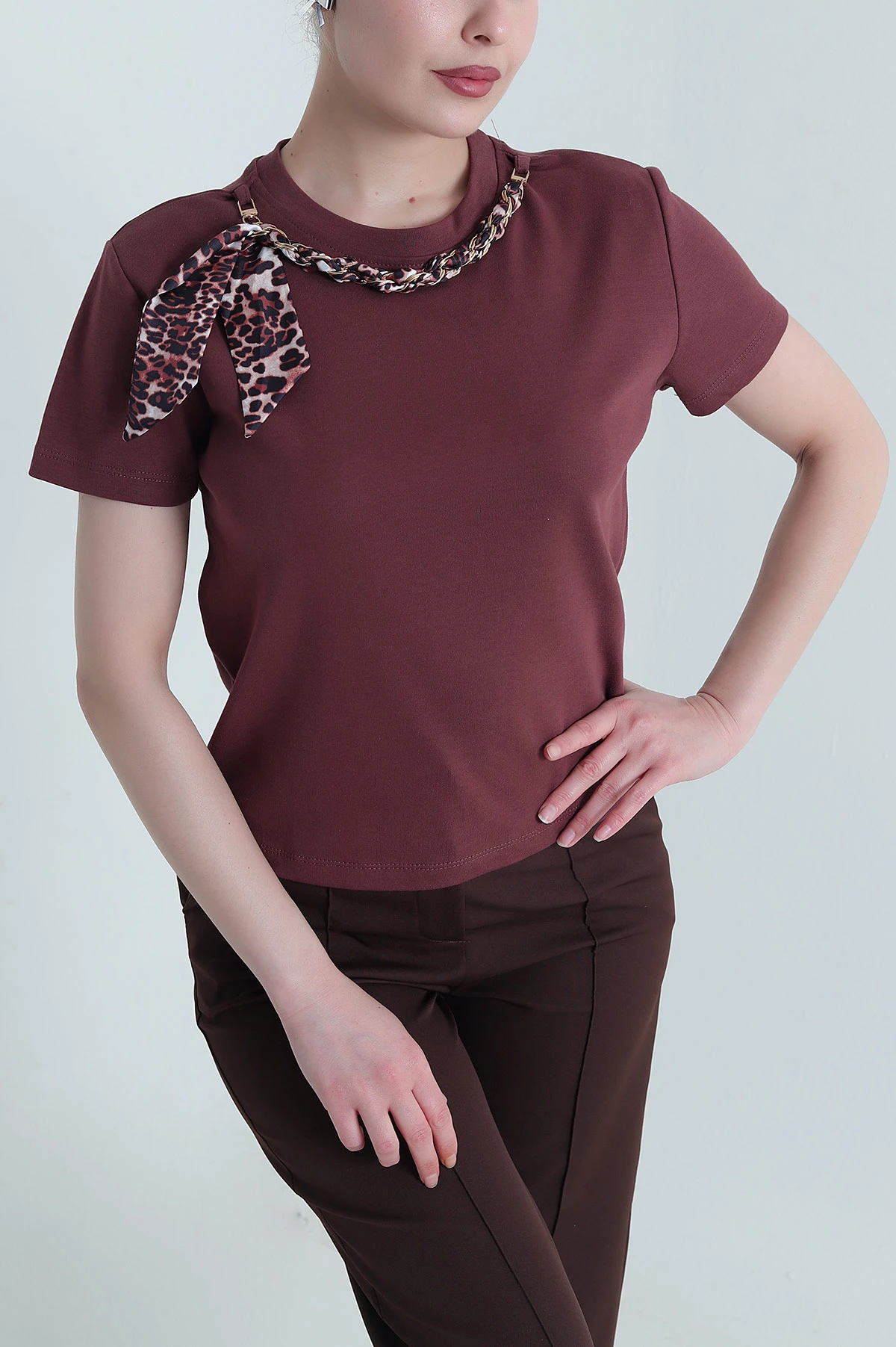 Bordo Fuarlı Tasarım Kadın Bluz 453158