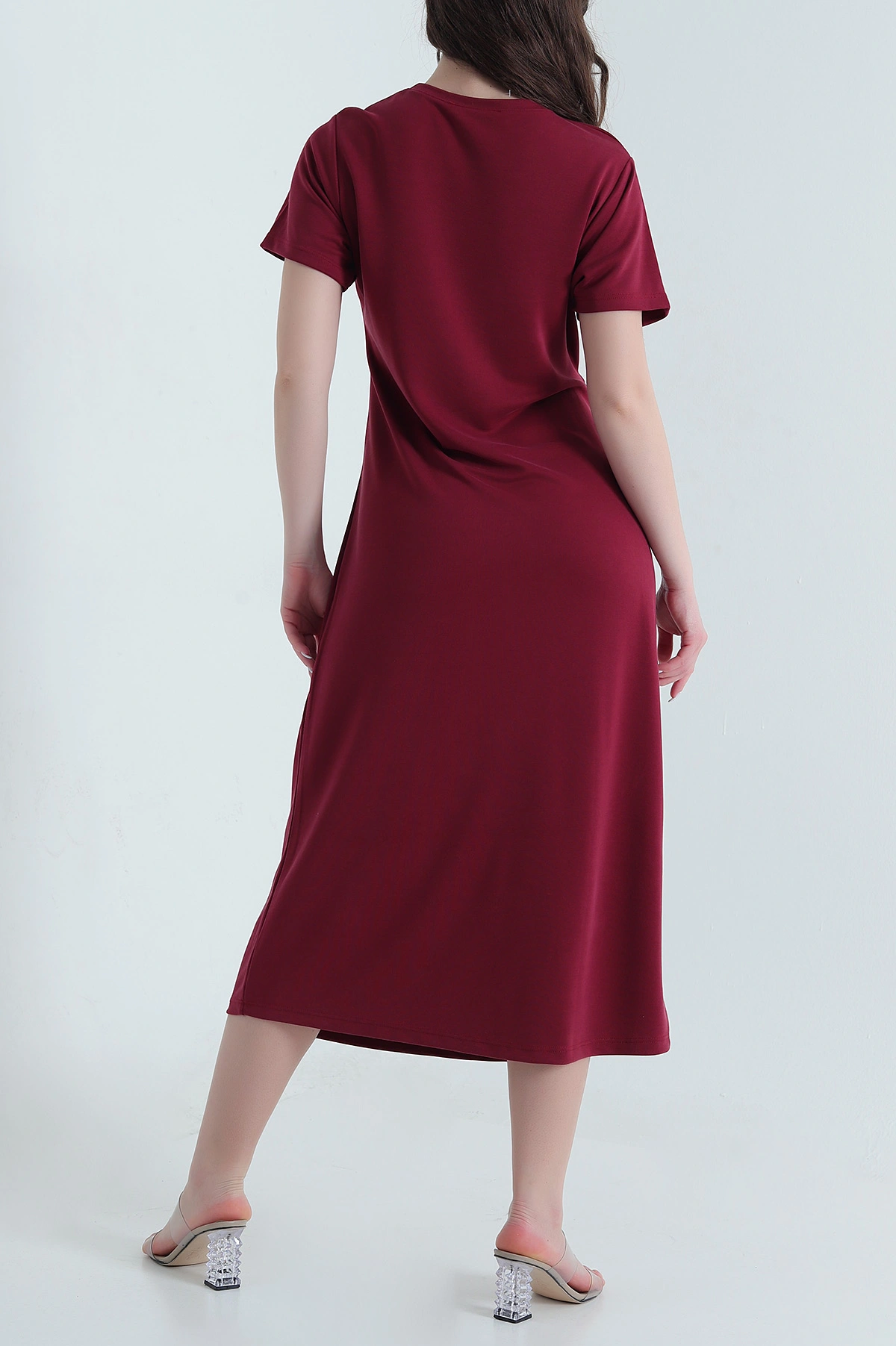 Bordo Fularlı Pike Modal Kadın Elbise 447524
