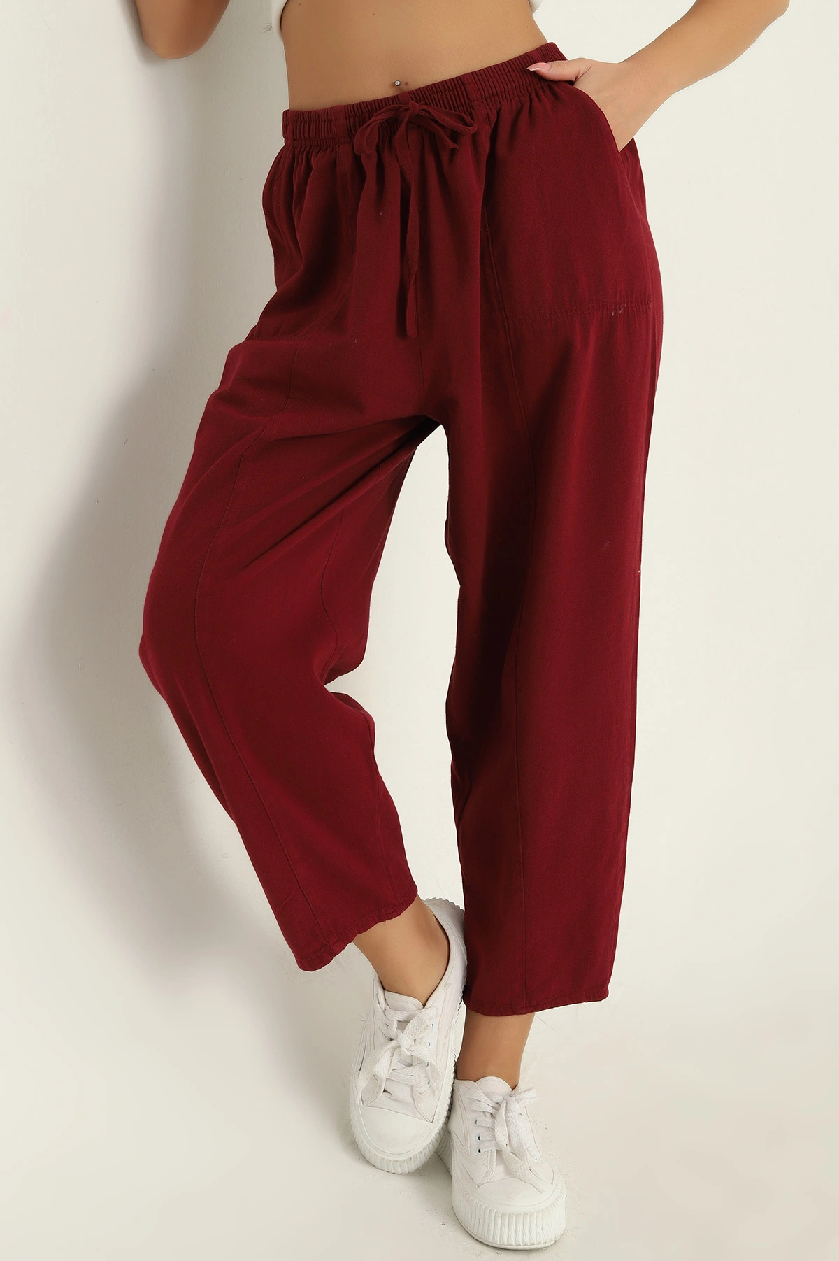Bordo Gabardin Çimalı Bayan Pantolon 300323