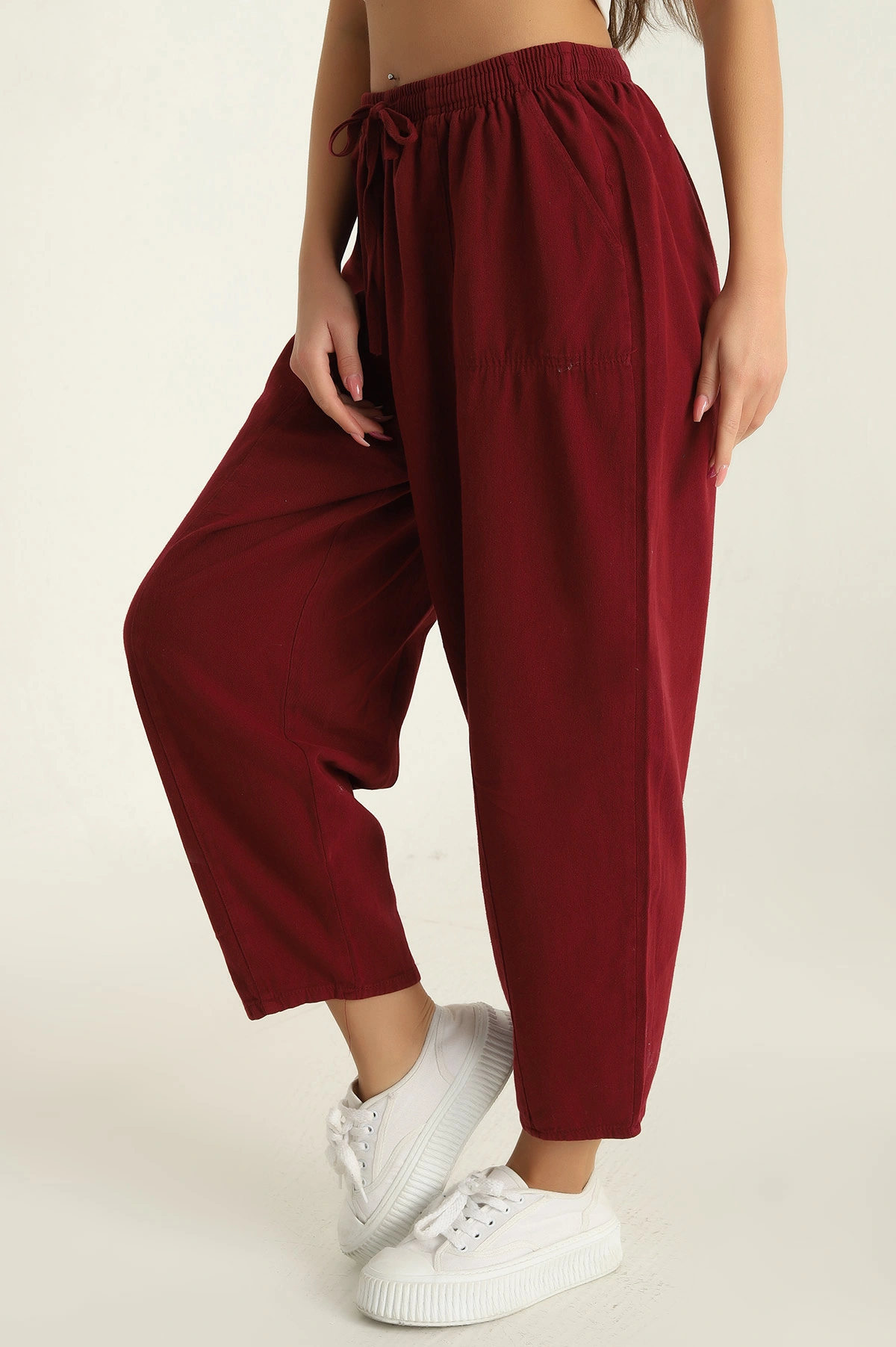 Bordo Gabardin Çimalı Bayan  Pantolon 300323