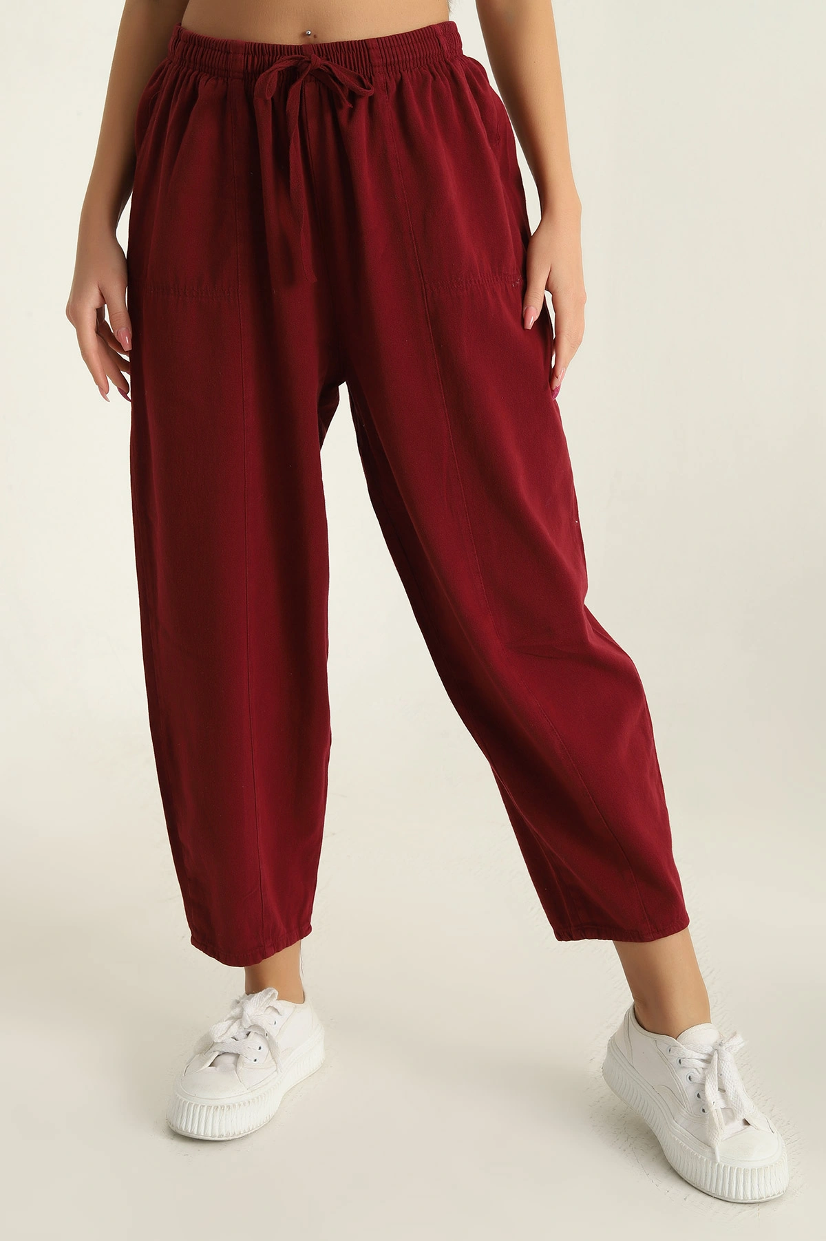 Bordo Gabardin Çimalı Bayan Pantolon 300323