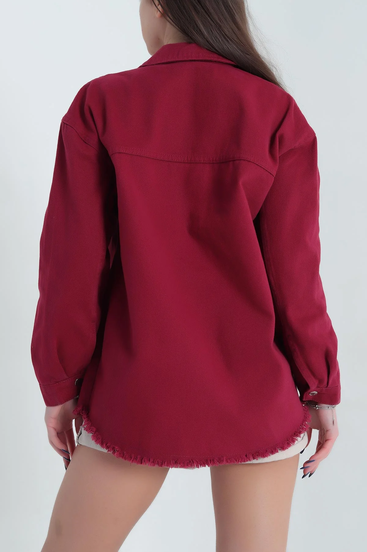 Bordo Gabardin Kumaş Püsküllü Gömlek Ceket 340242