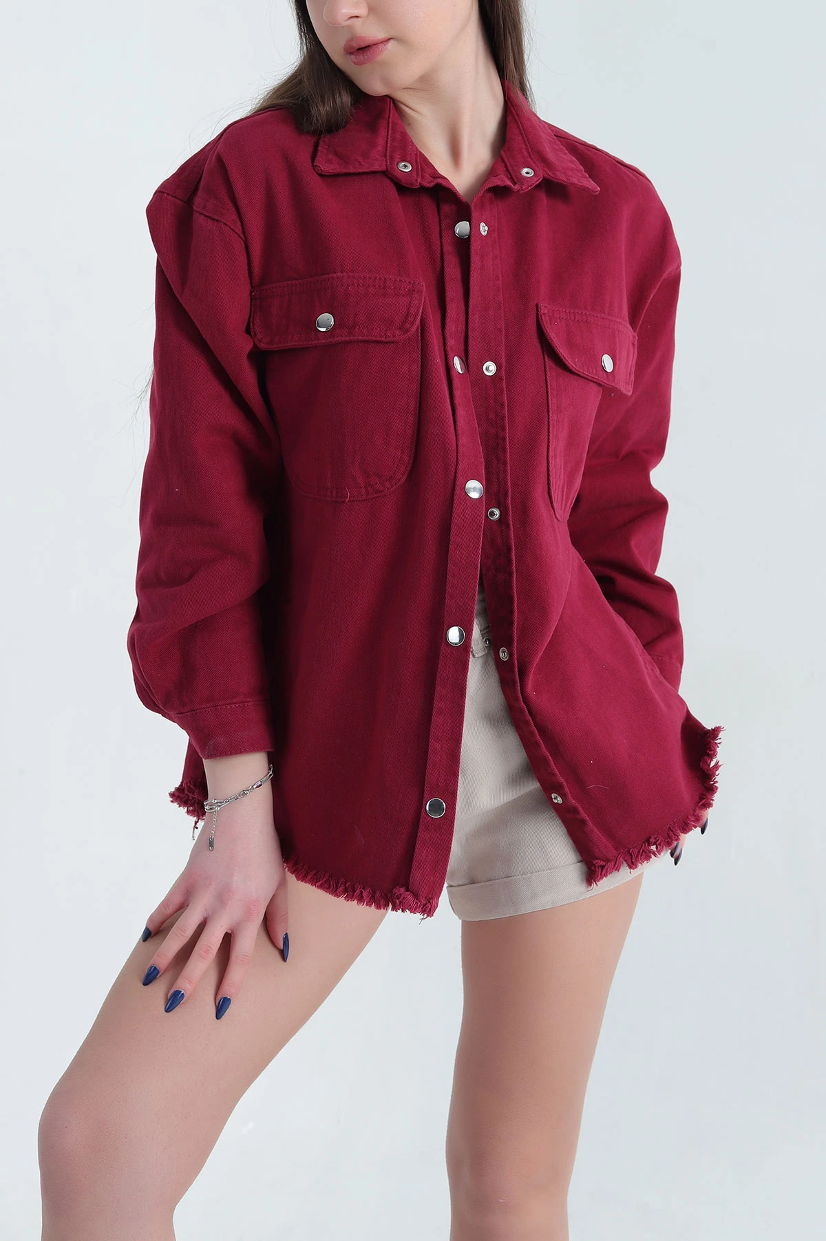 Bordo Gabardin Kumaş Püsküllü Gömlek Ceket 340242