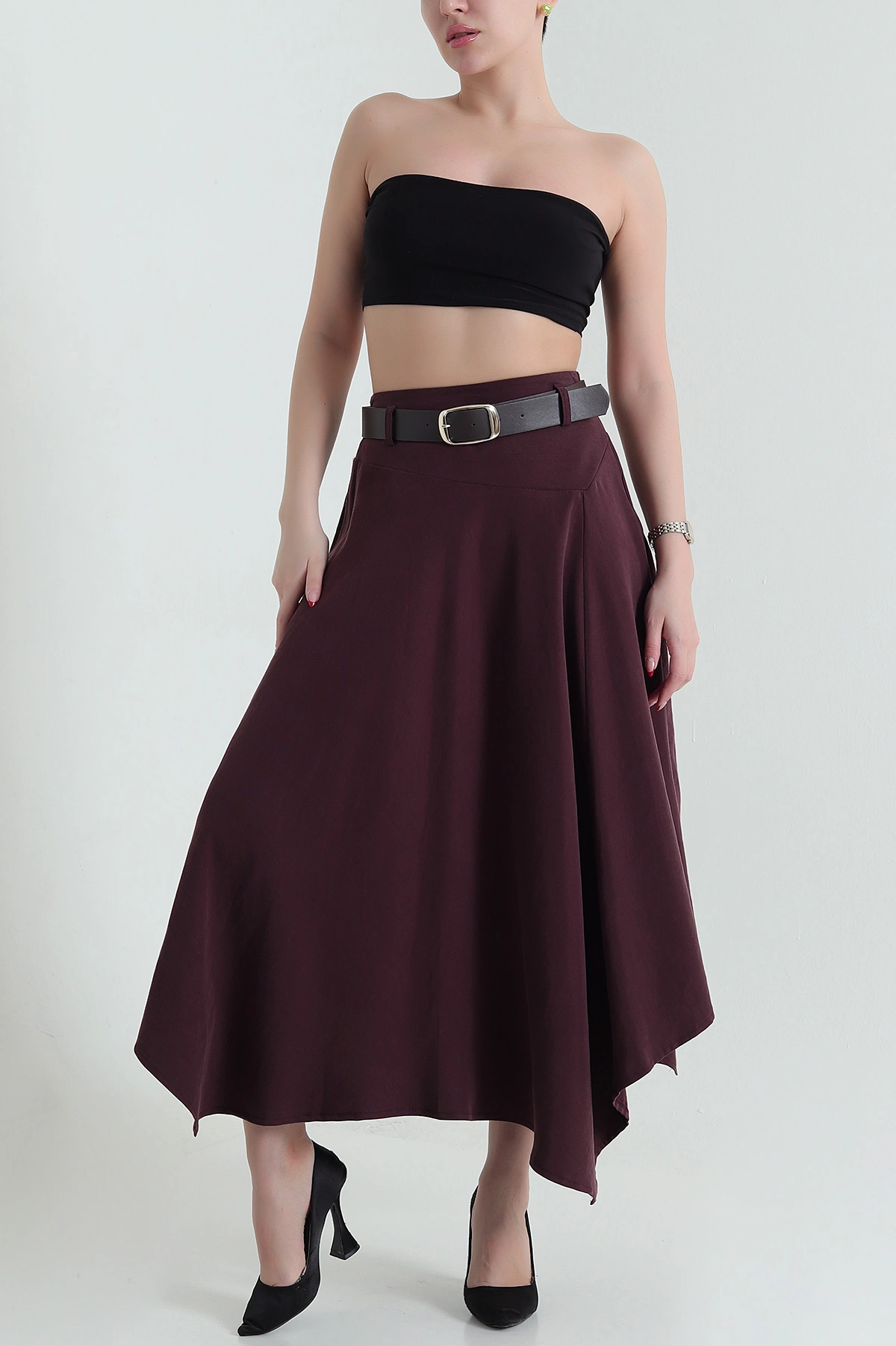 Bordo Gabardin Modal Mono Touch Kadın Etek 434049