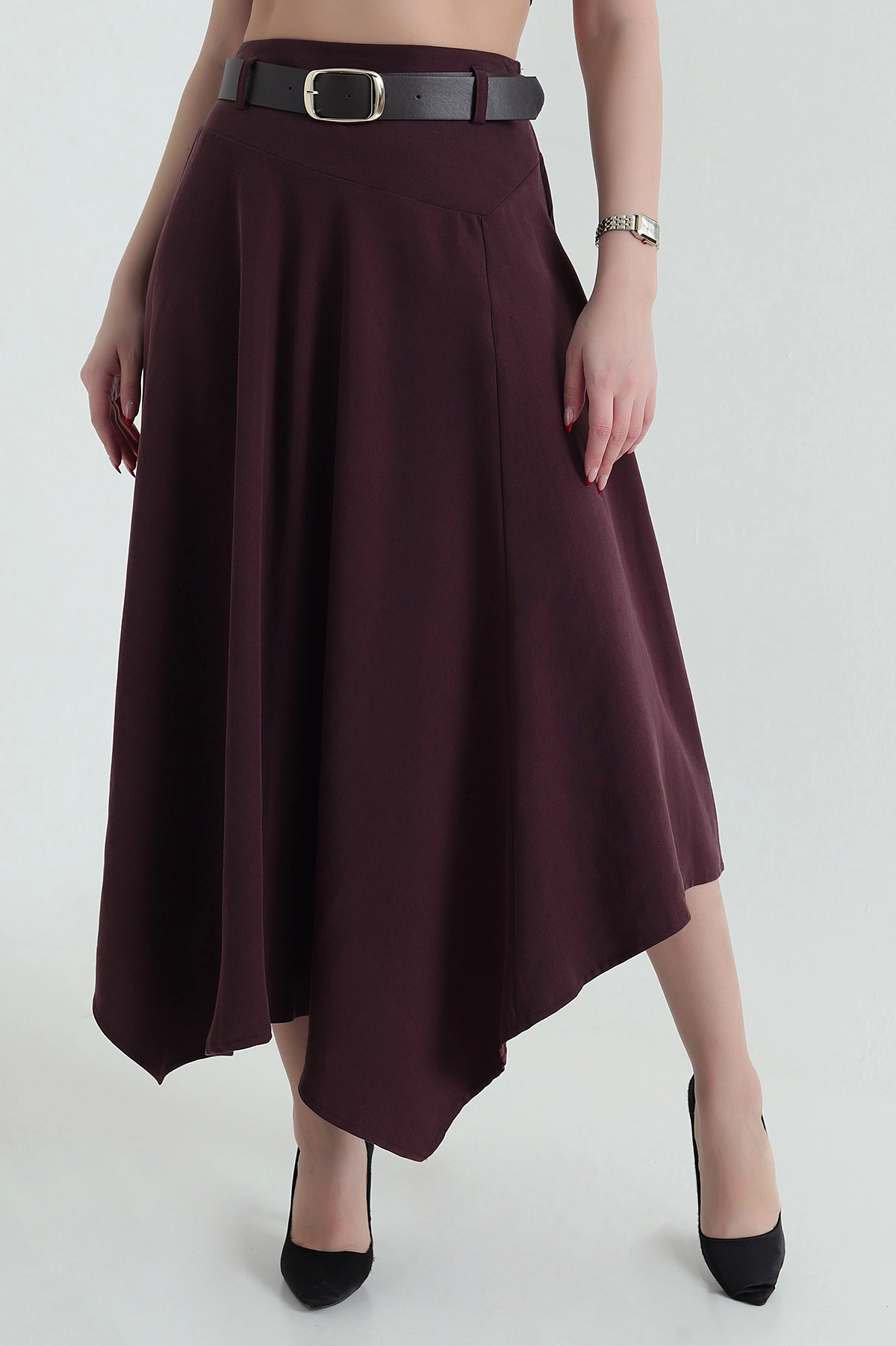 Bordo Gabardin Modal Mono Touch Kadın Etek 434049