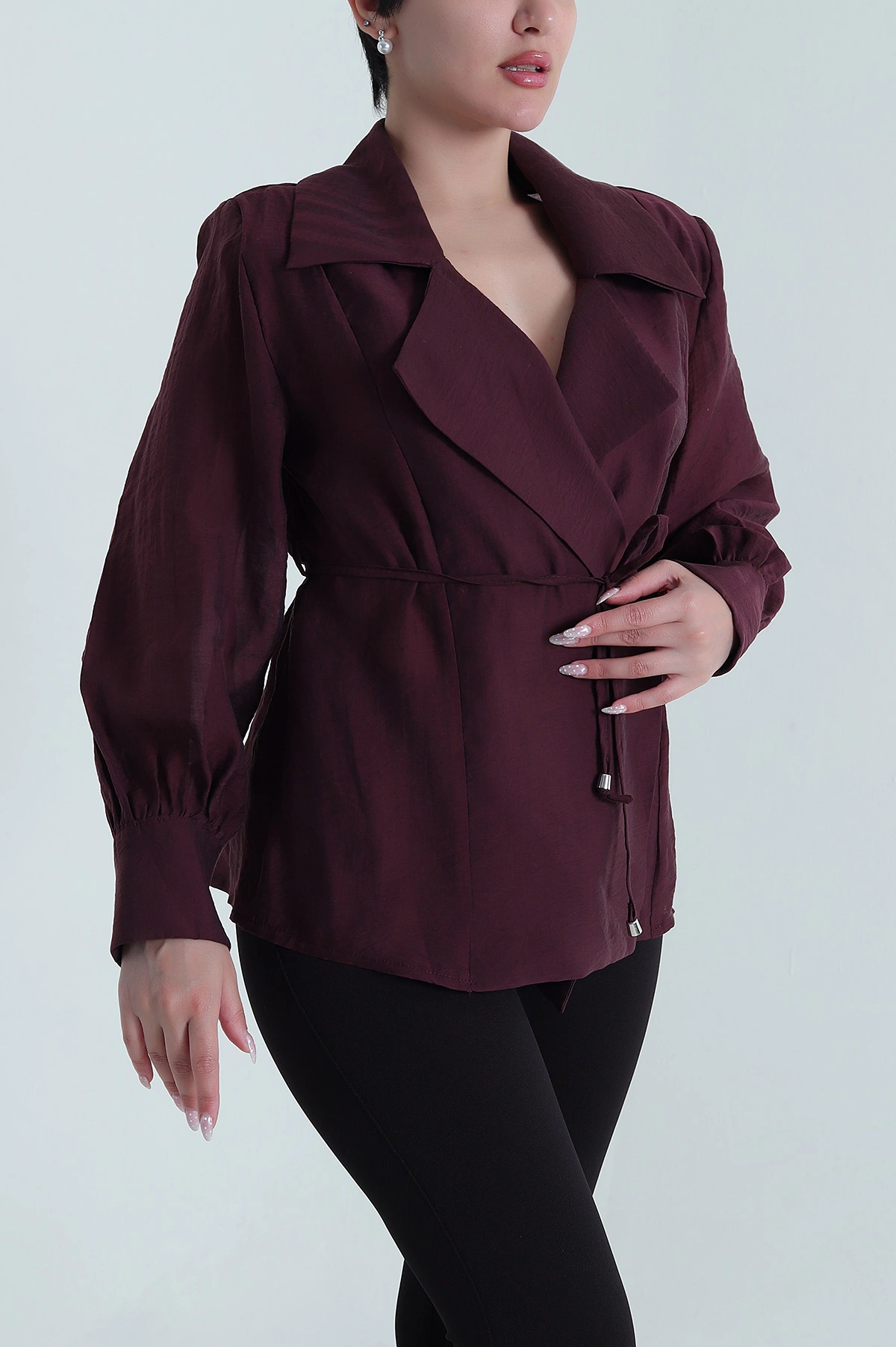 Bordo Geniş Yaka Detay İbiza Kadın Ceket 462565