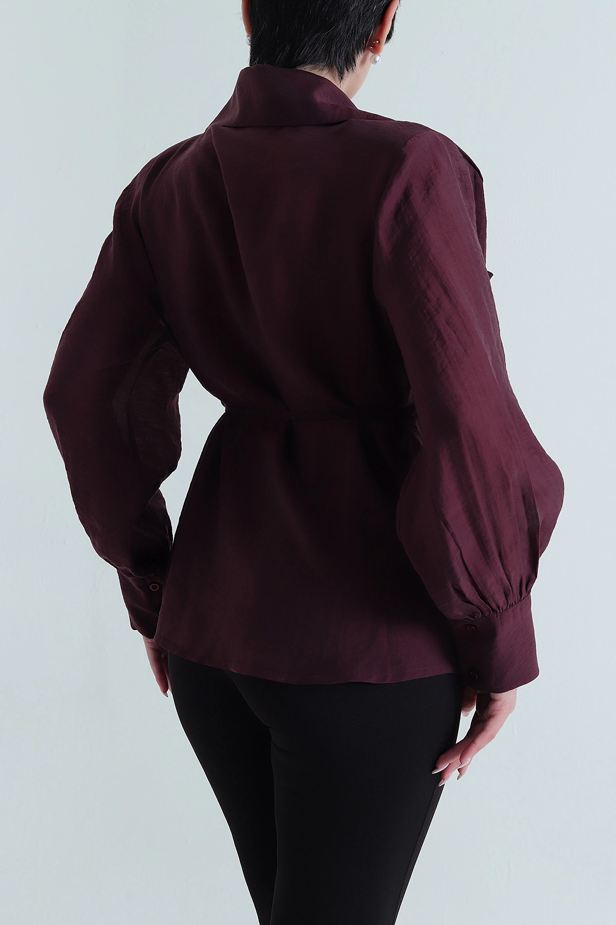 Bordo Geniş Yaka Detay İbiza Kadın Ceket 462565