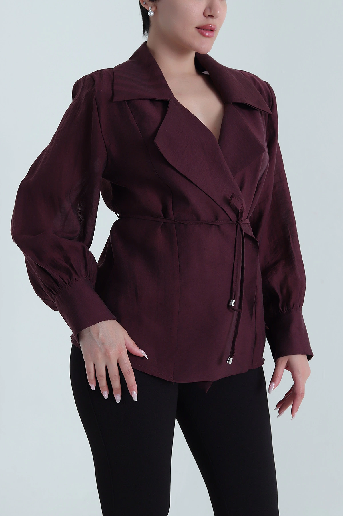 Bordo Geniş Yaka Detay İbiza Kadın Ceket 462565
