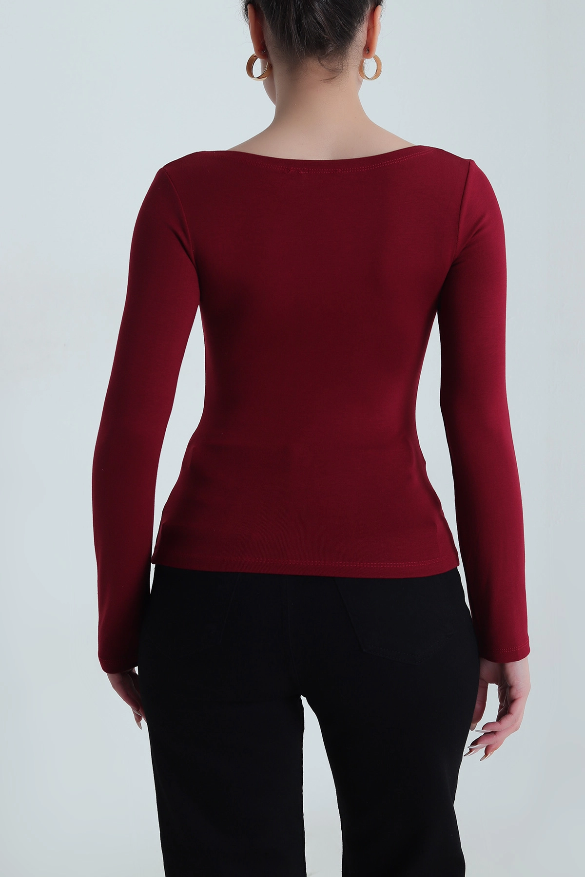 Bordo Geniş Yaka Kadın Body Bluz 490290