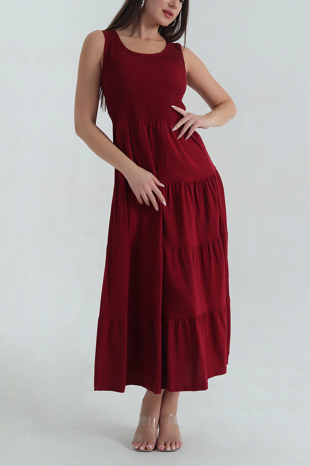 Bordo Gipeli Kolsuz Süprem Kadın Elbise 378326