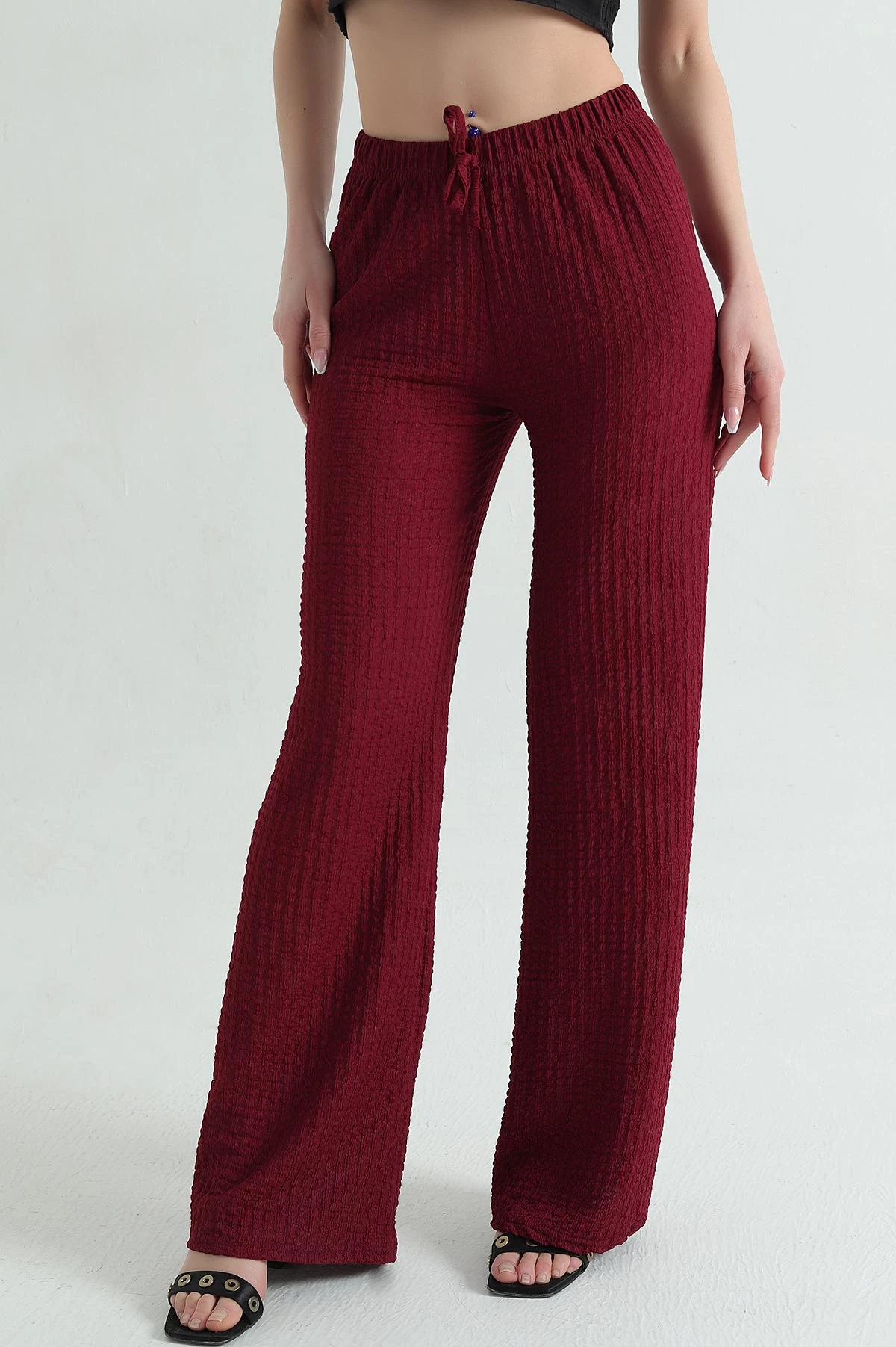 Bordo Gofre Palazzo Kadın Pantolon 354325