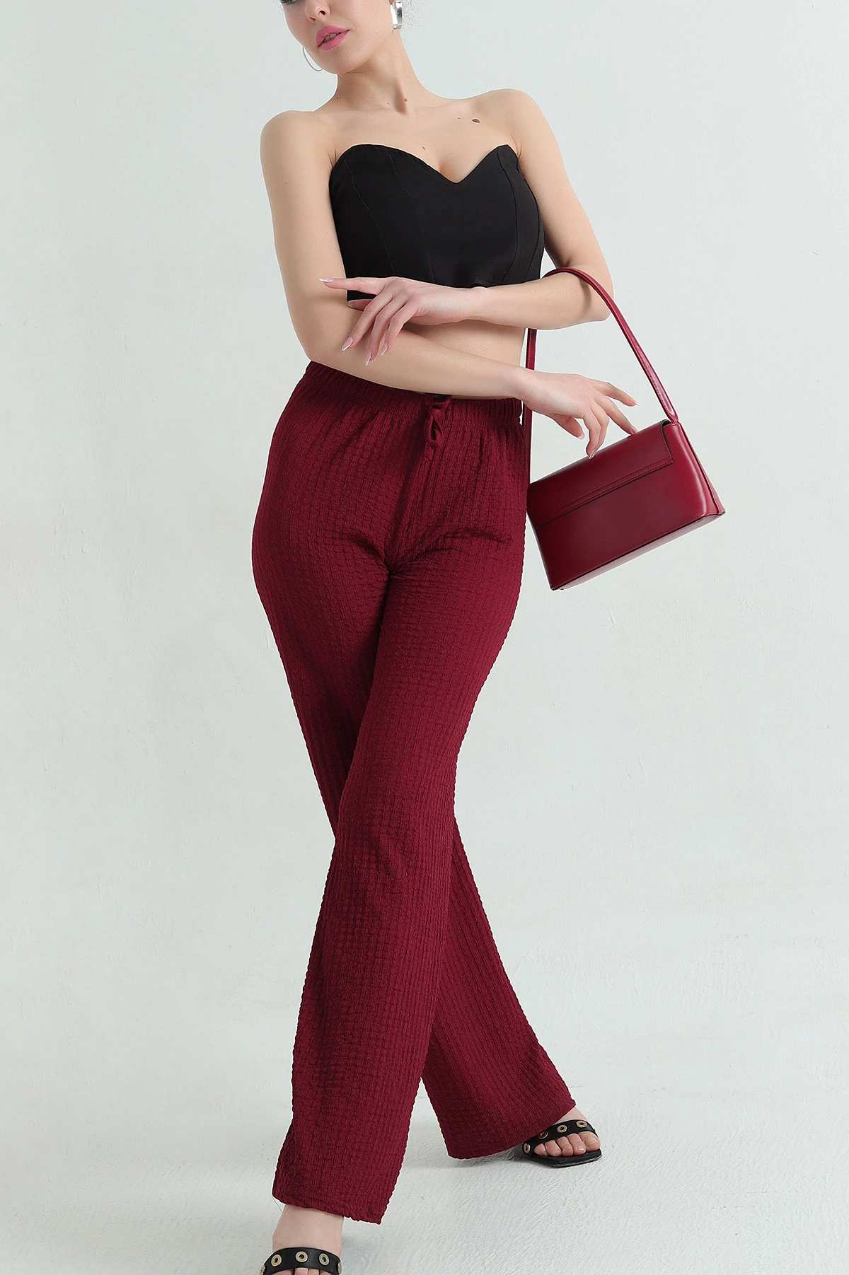 Bordo Gofre Palazzo Kadın Pantolon 354325