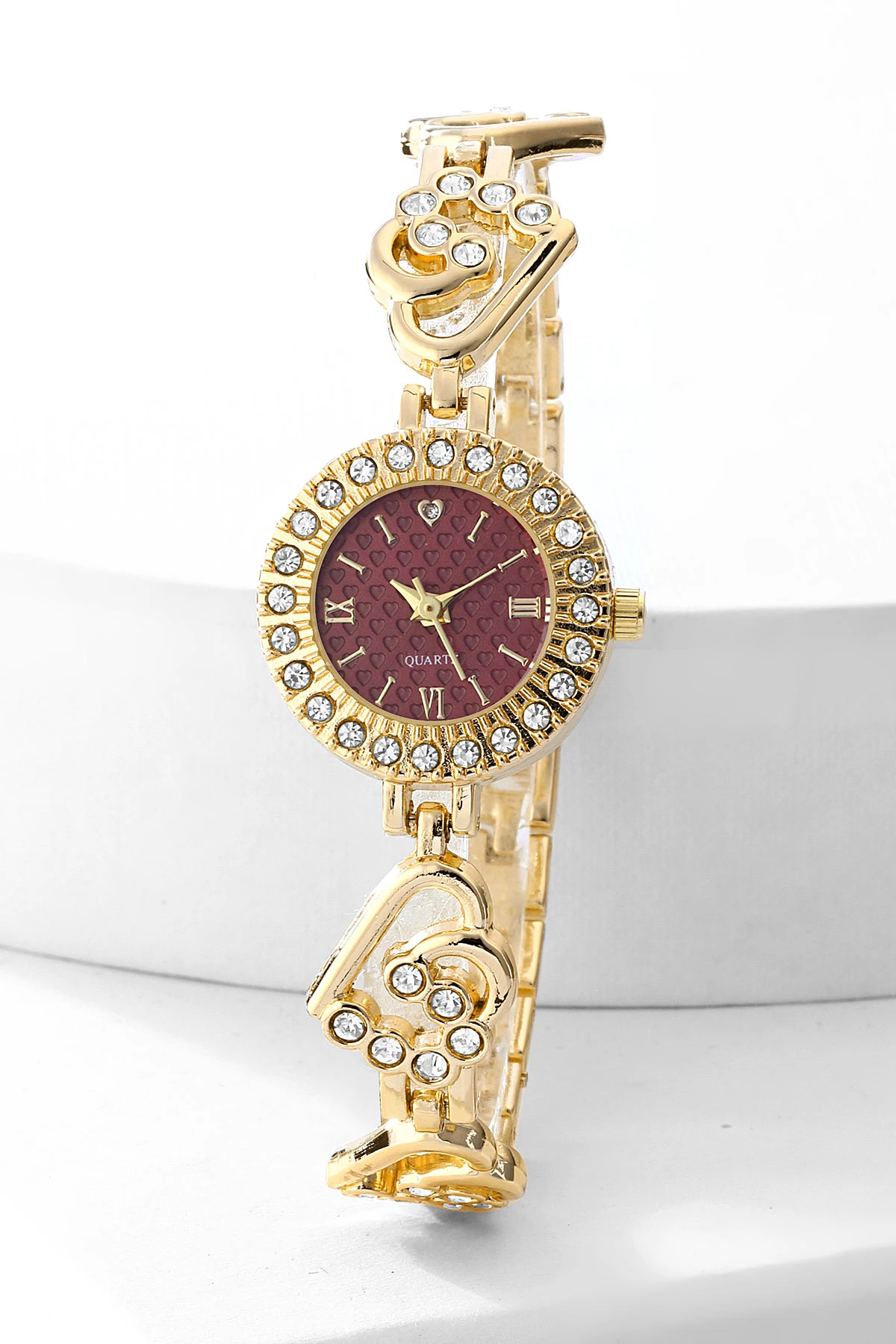 Bordo Gold Oval Çerçeveli Şık Kadın Saat 476674