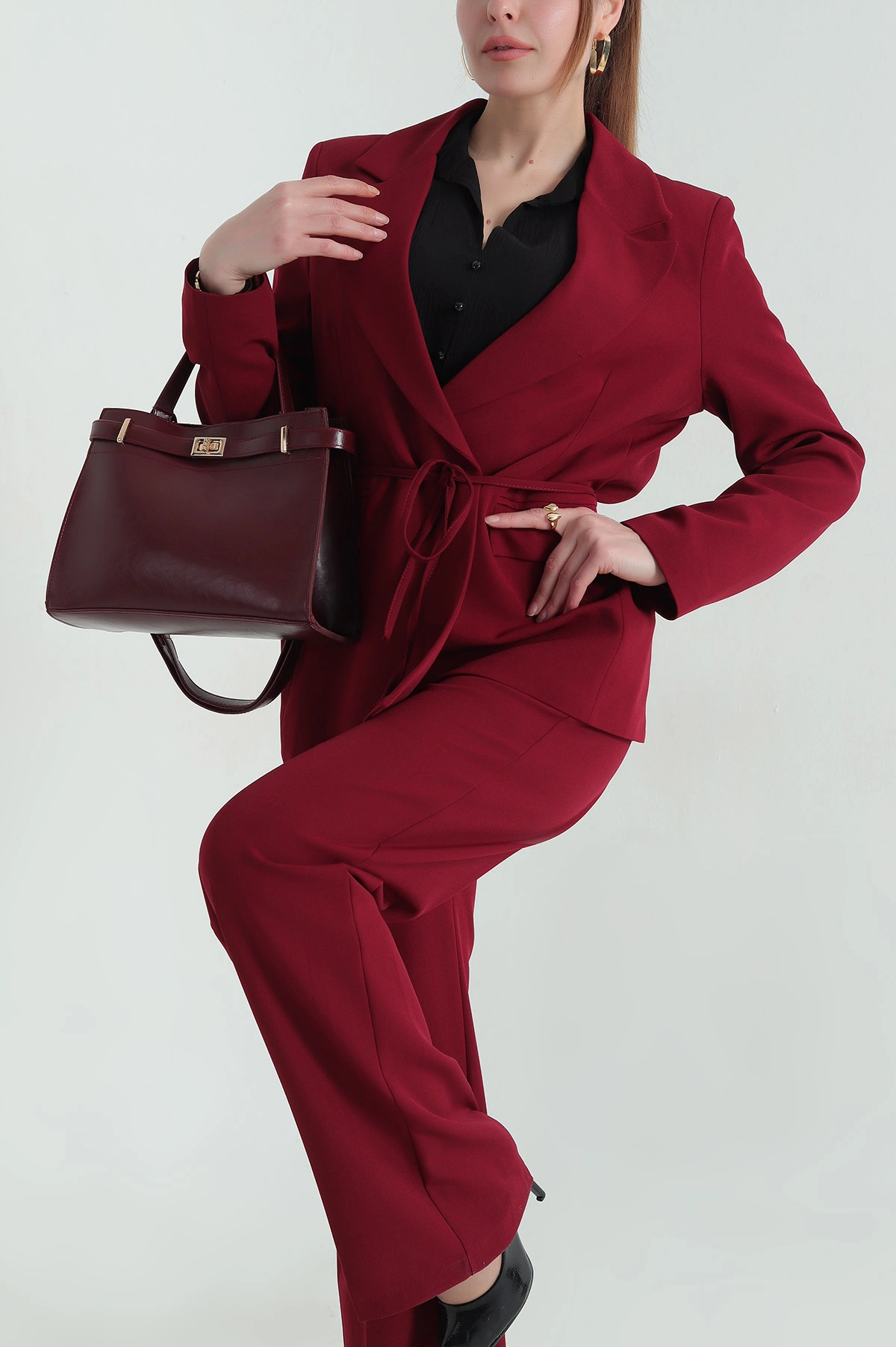 Bordo Ceket Pantolon Kadın İkili Takım 361816