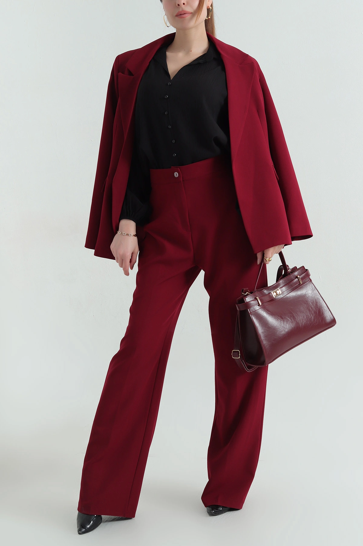 Bordo Ceket Pantolon Kadın İkili Takım 361816