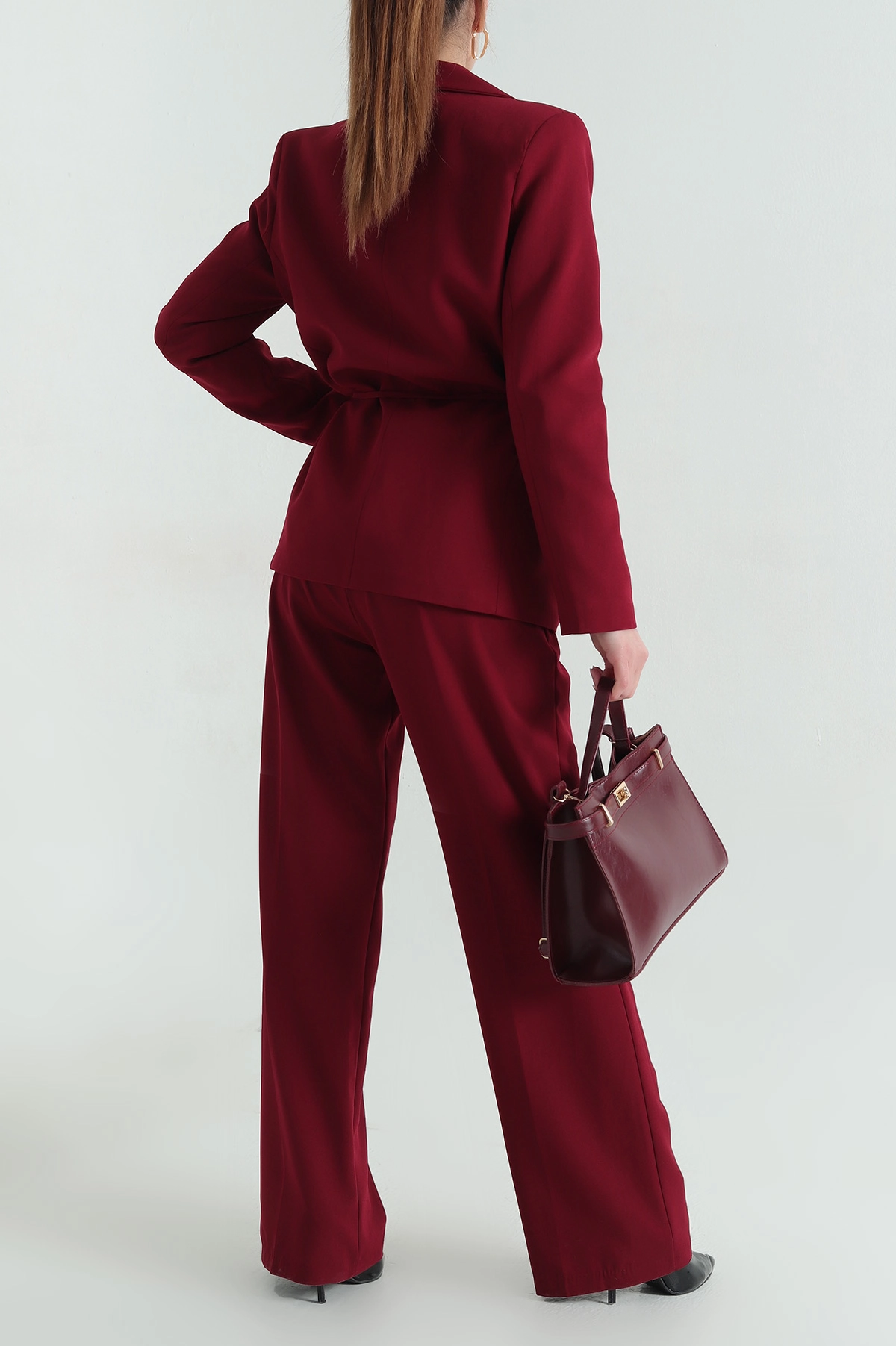 Bordo Ceket Pantolon Kadın İkili Takım 361816
