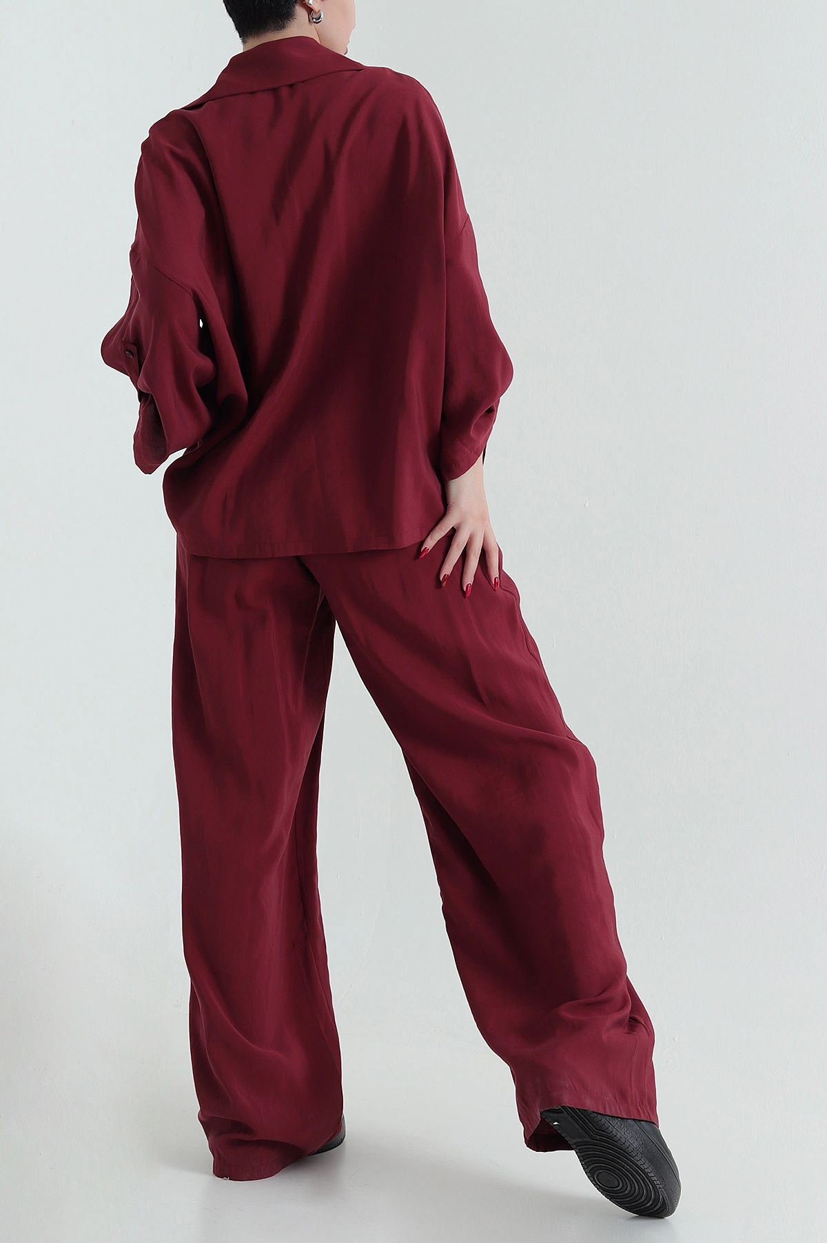 Bordo Gömlek Pantolon Modal Kadın İkili Takım 429882