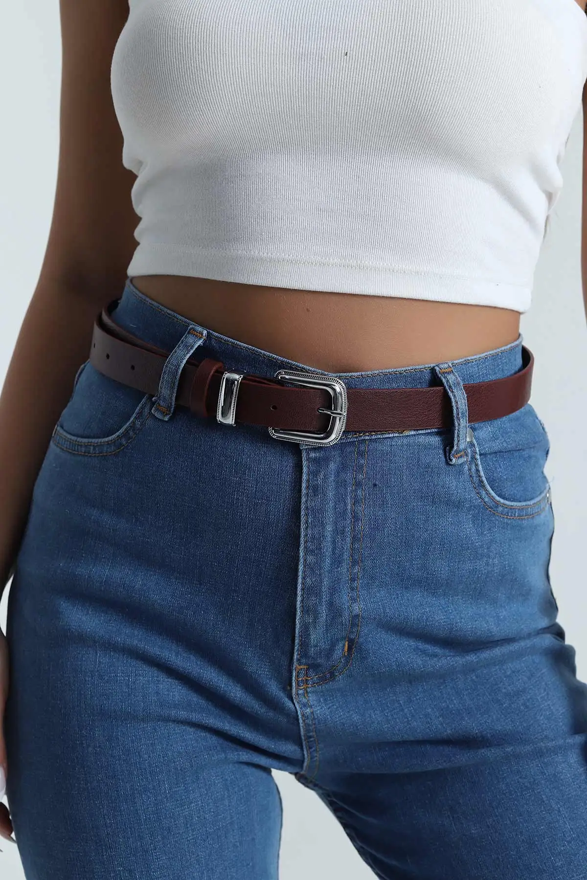 Bordo Gümüş Tokalı Kadın Kemer 489504