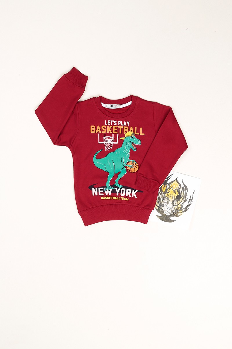 Bordo İçi Şardonlu BaskI Detay Erkek Çocuk Sweat 80951