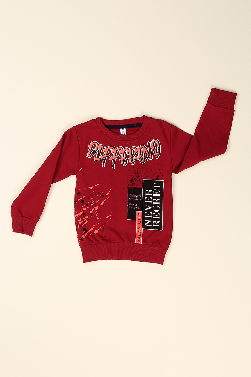 Bordo İçi Şardonlu Baskılı Erkek Çocuk Sweat 77124